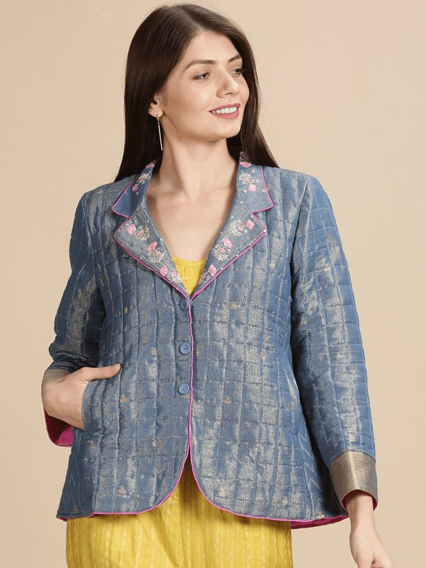 Grab the most beautiful silk Jacket for Women: Available in many colours - Charkha Tales