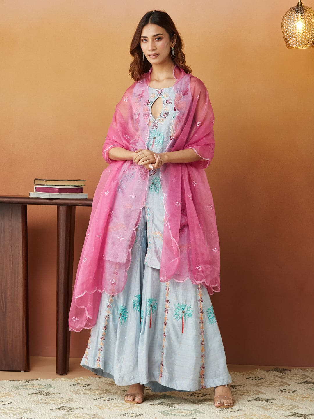 Chikankari Sharara Set - Sky Blue