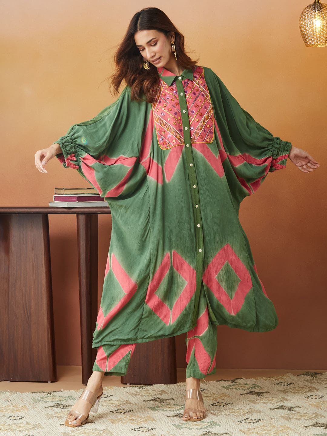 Clamp Dyed Kurta Set - Green