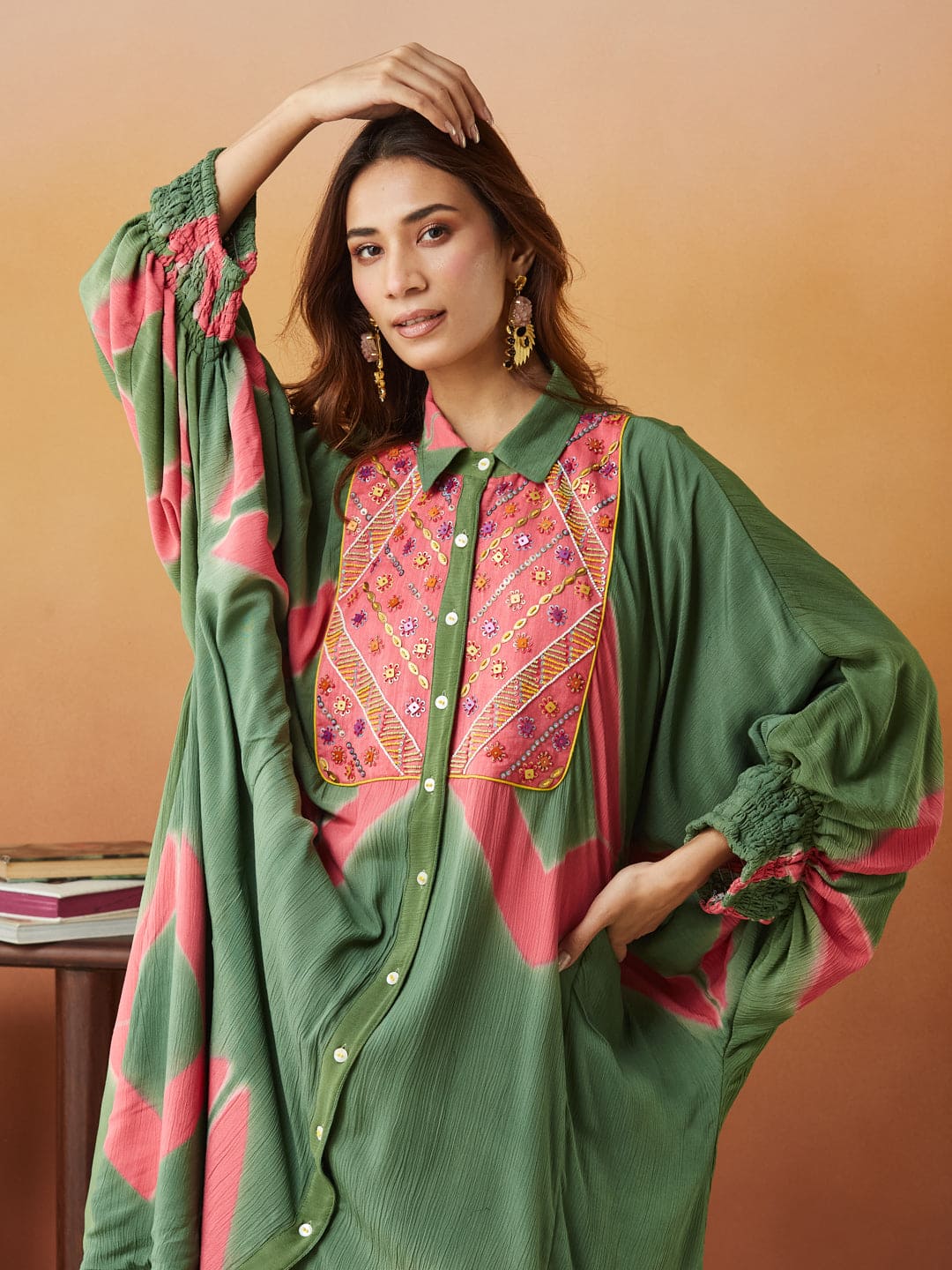 Clamp Dyed Kurta Set - Green