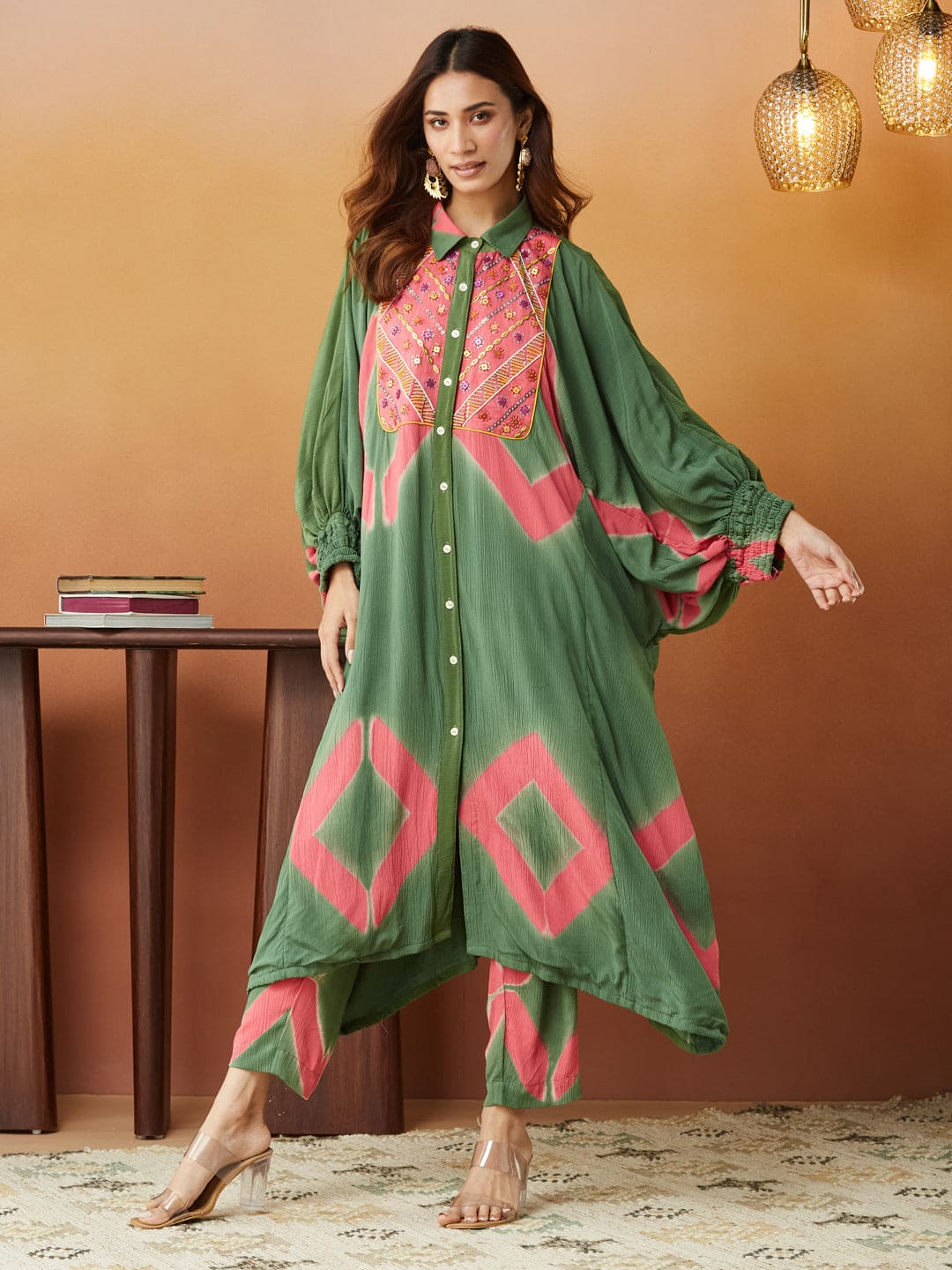 Clamp Dyed Kurta Set - Green
