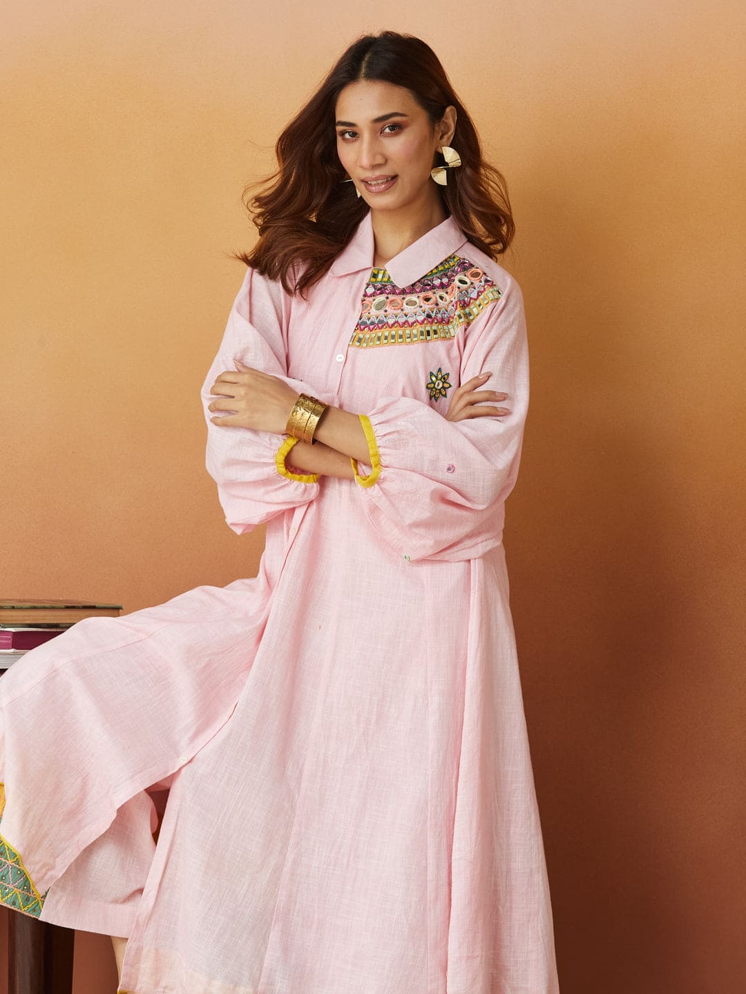 Co-Ord Set With Over Ley Shrug - Pink