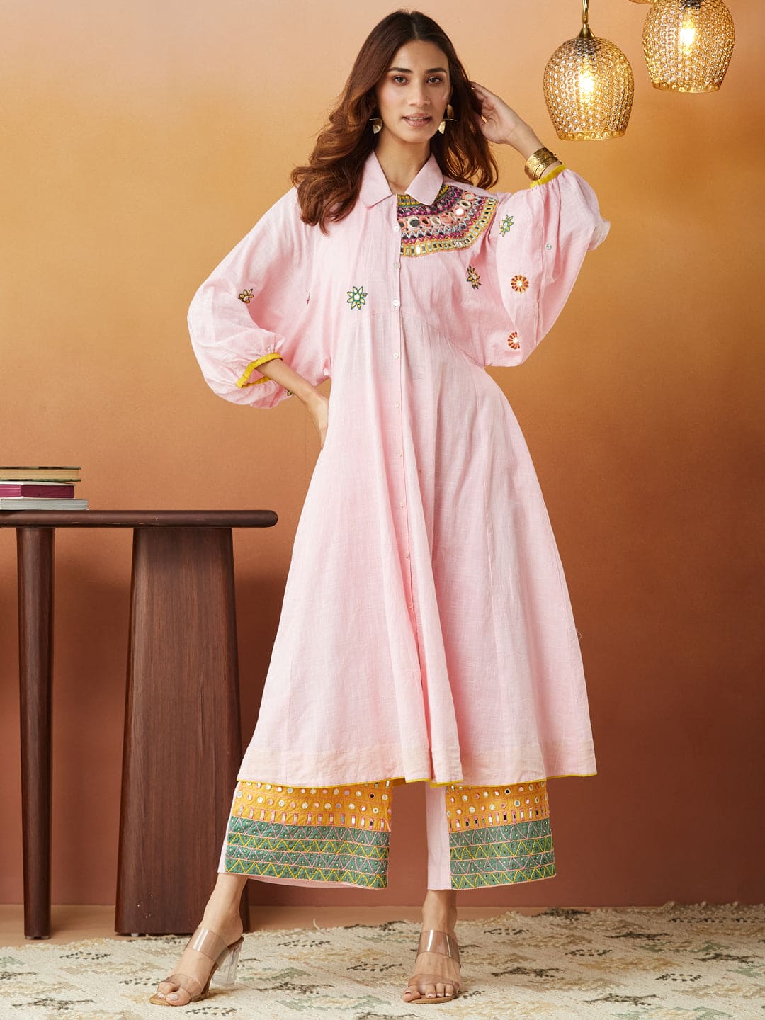 Co-Ord Set With Over Ley Shrug - Pink