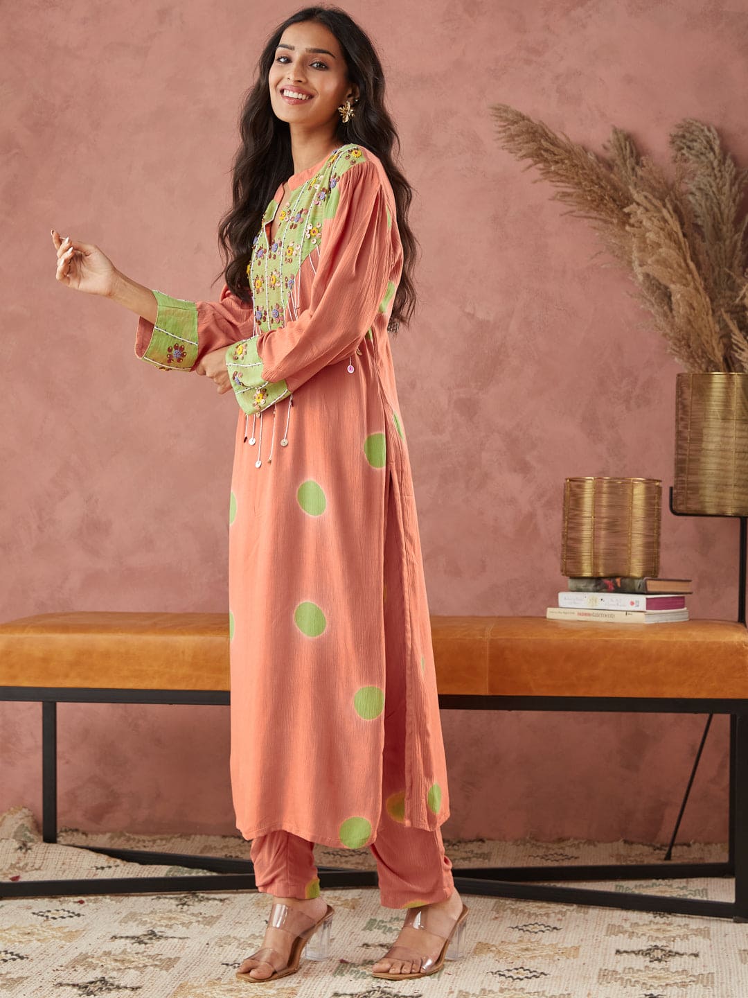 Clamp Dyed Kurta Set - Orange