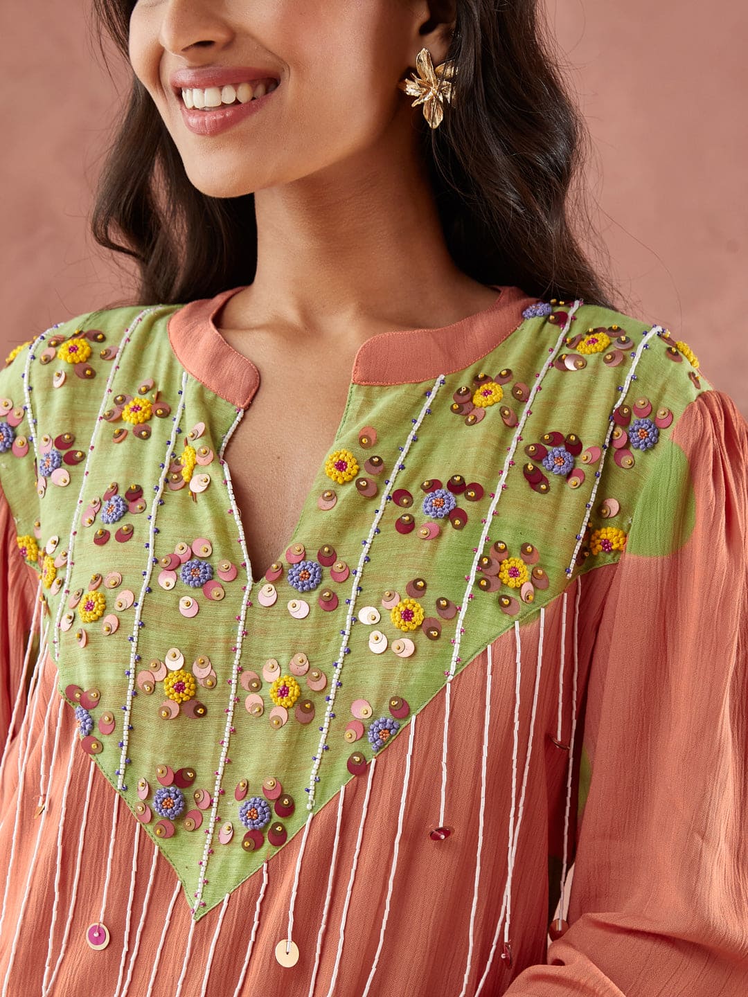 Clamp Dyed Kurta Set - Orange