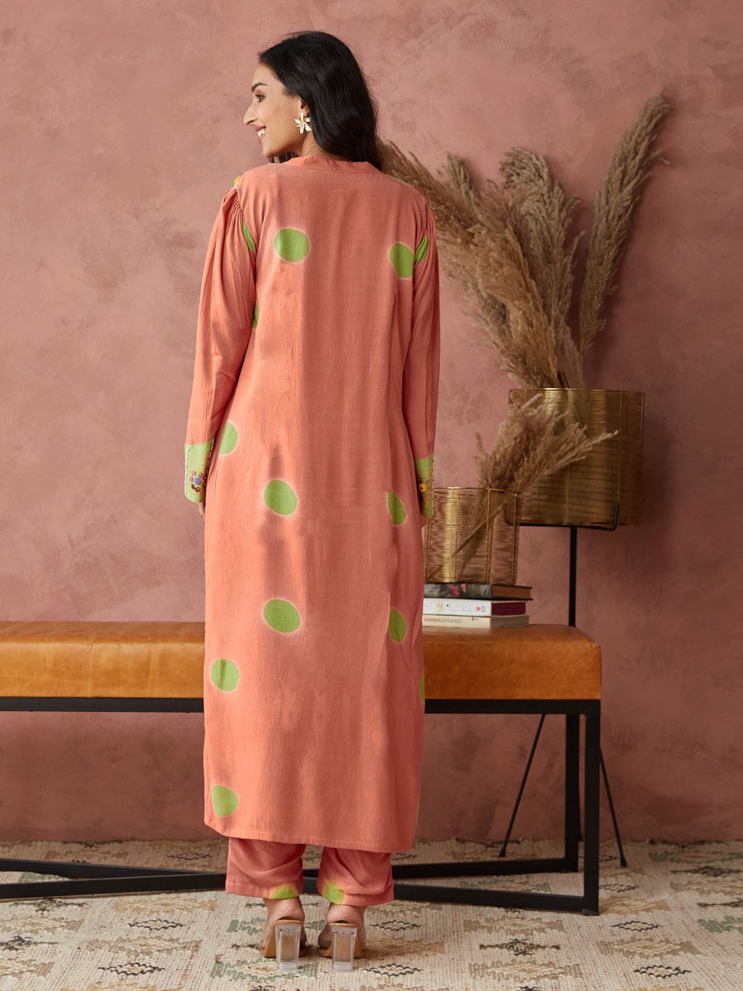 Clamp Dyed Kurta Set - Orange