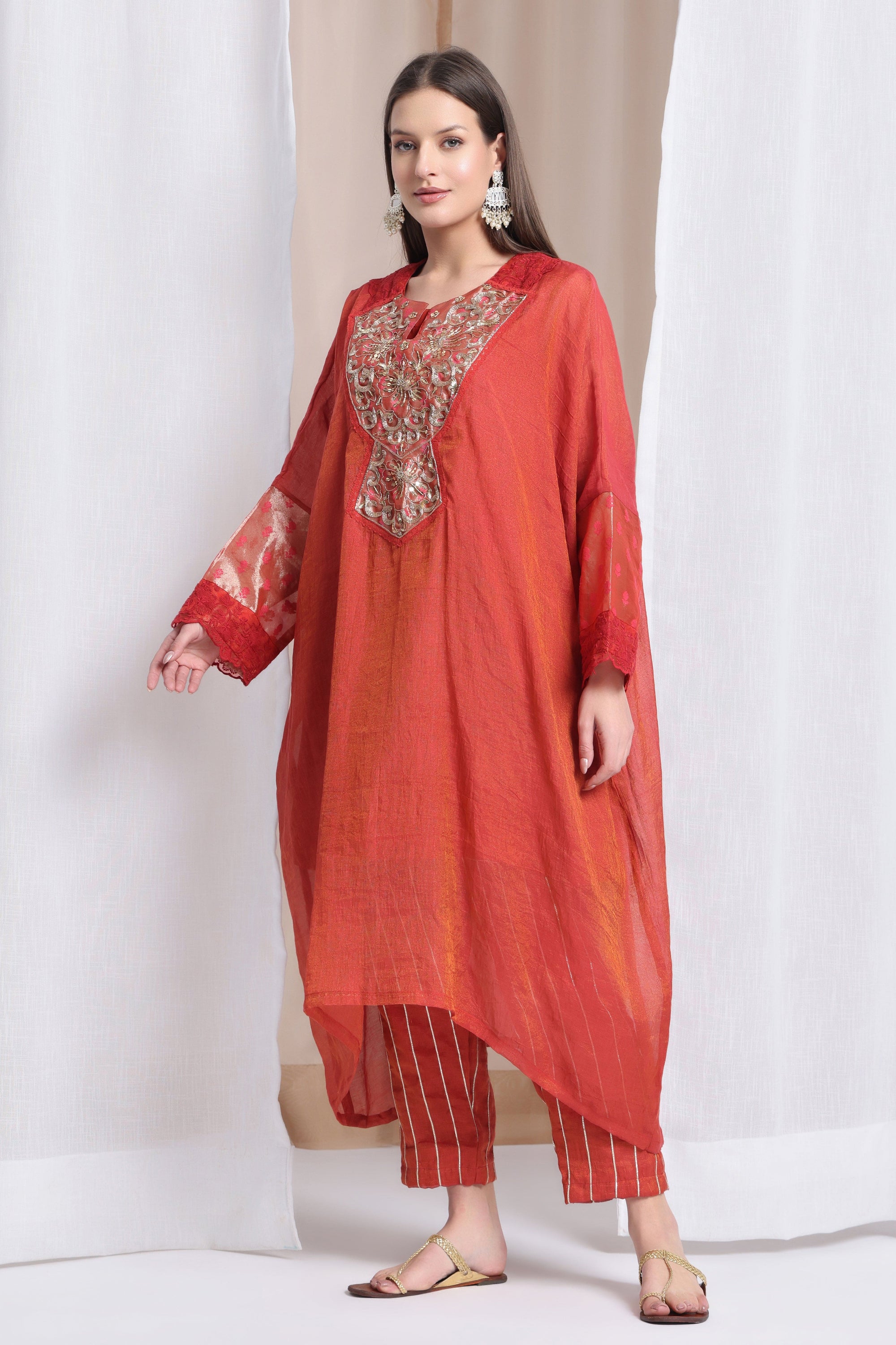 Zardozi Antifit Kurta Set - Rust