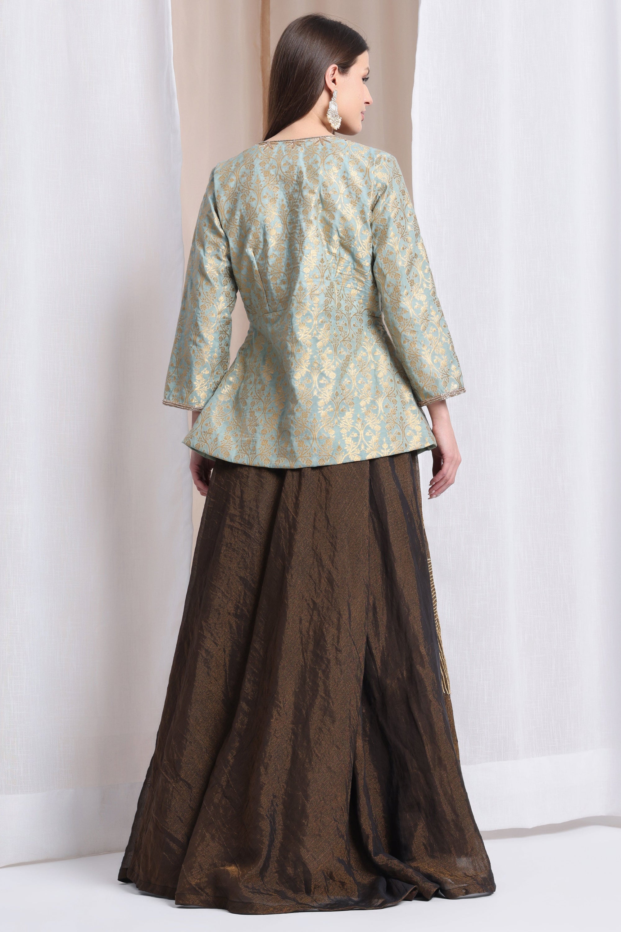 Women Skirt Top set - Aqua Blue Top & Black Skirt