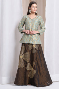 Women Skirt Top set  - Aqua Blue Top & Black Skirt