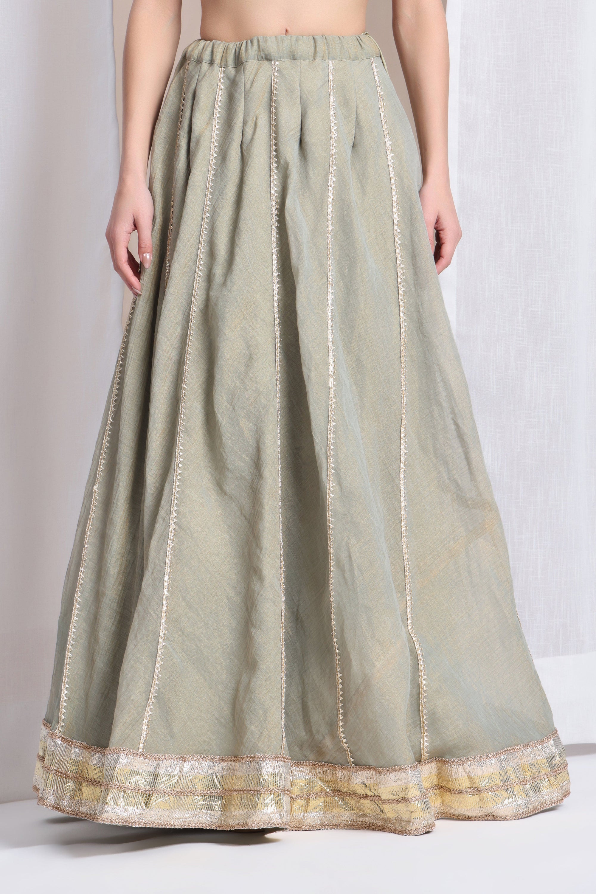 Gota & Patch Work Kurta With Lehenga and Dupatta - Light Green