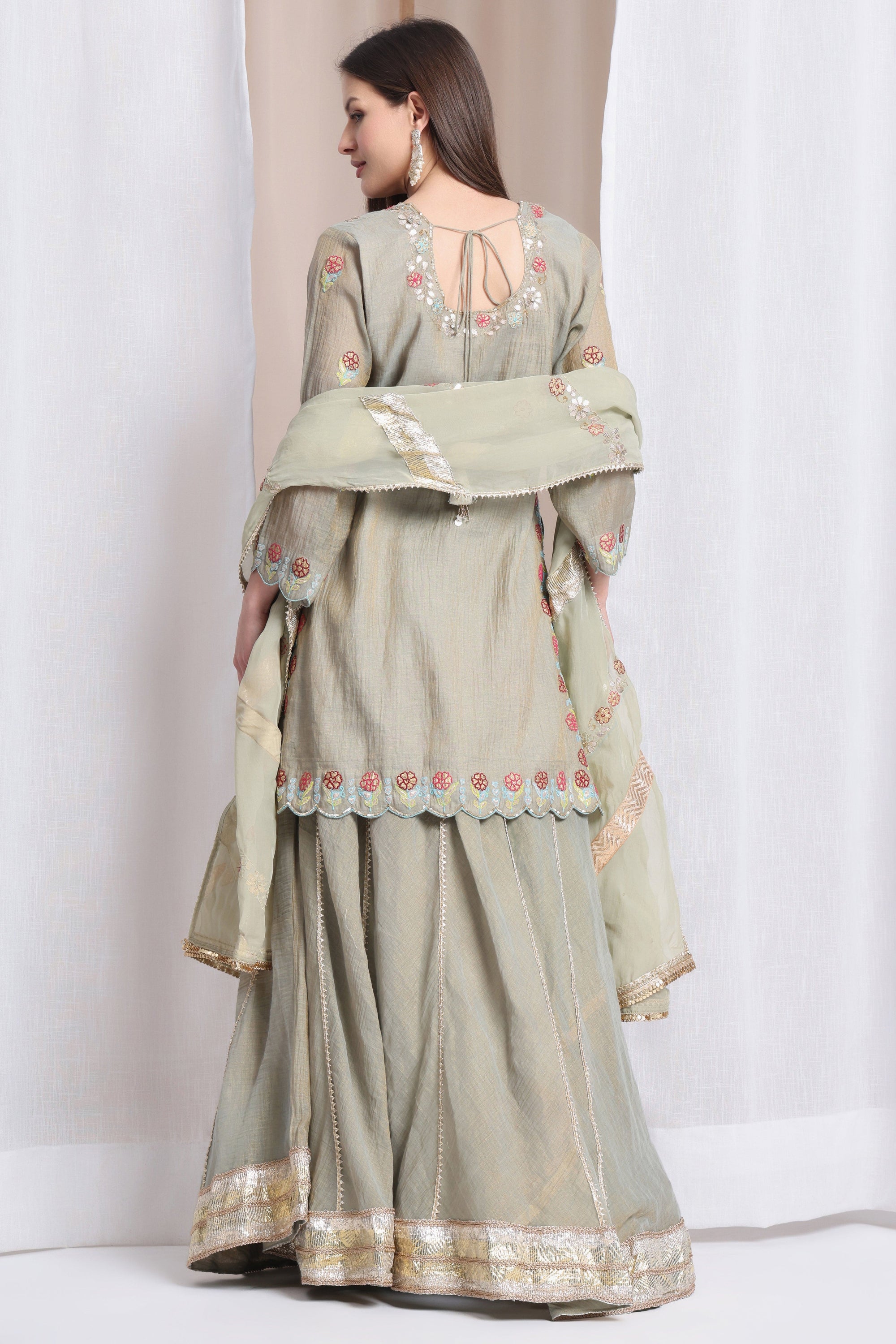 Gota & Patch Work Kurta With Lehenga and Dupatta - Light Green