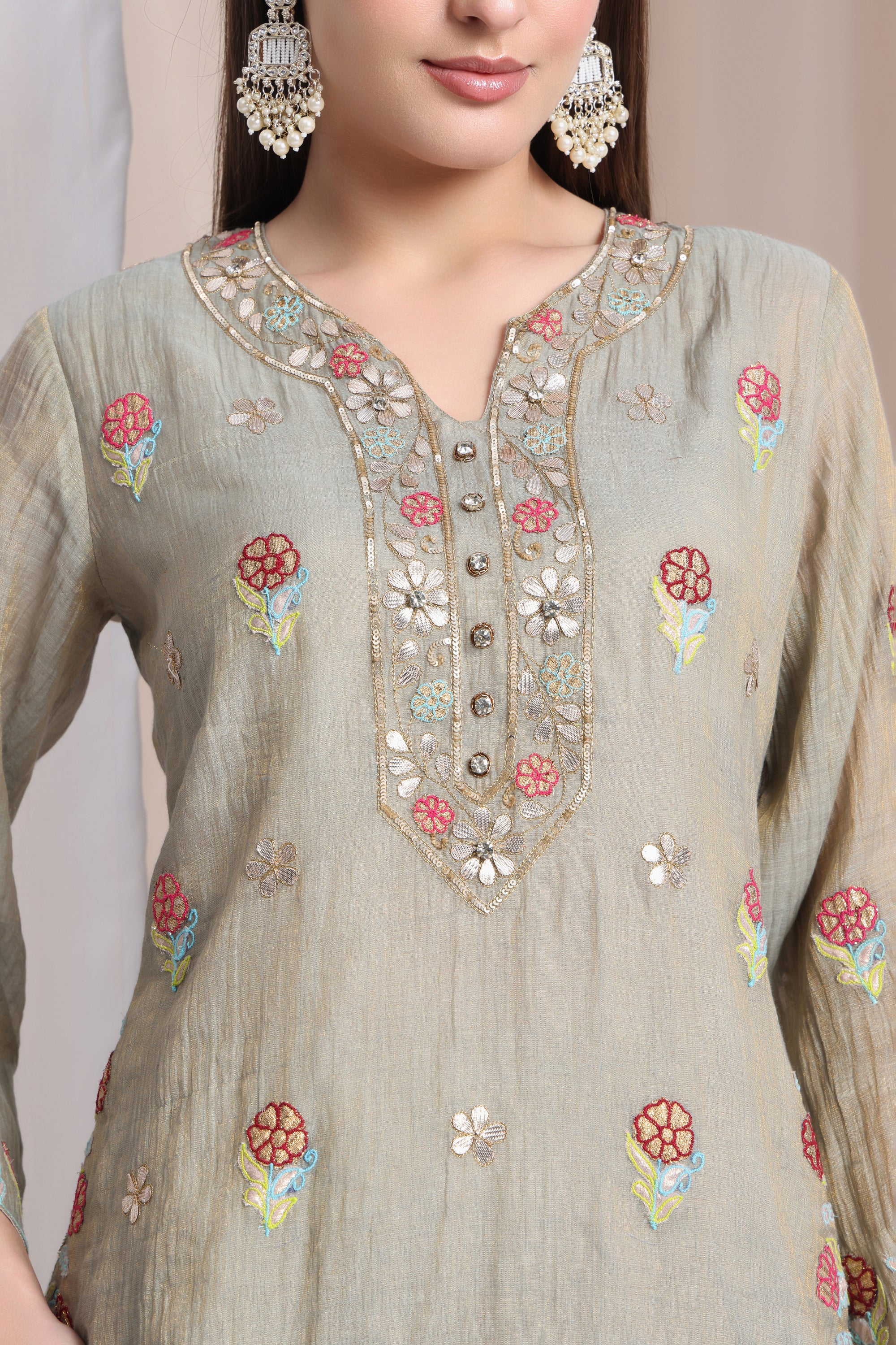 Gota & Patch Work Kurta With Lehenga and Dupatta - Light Green