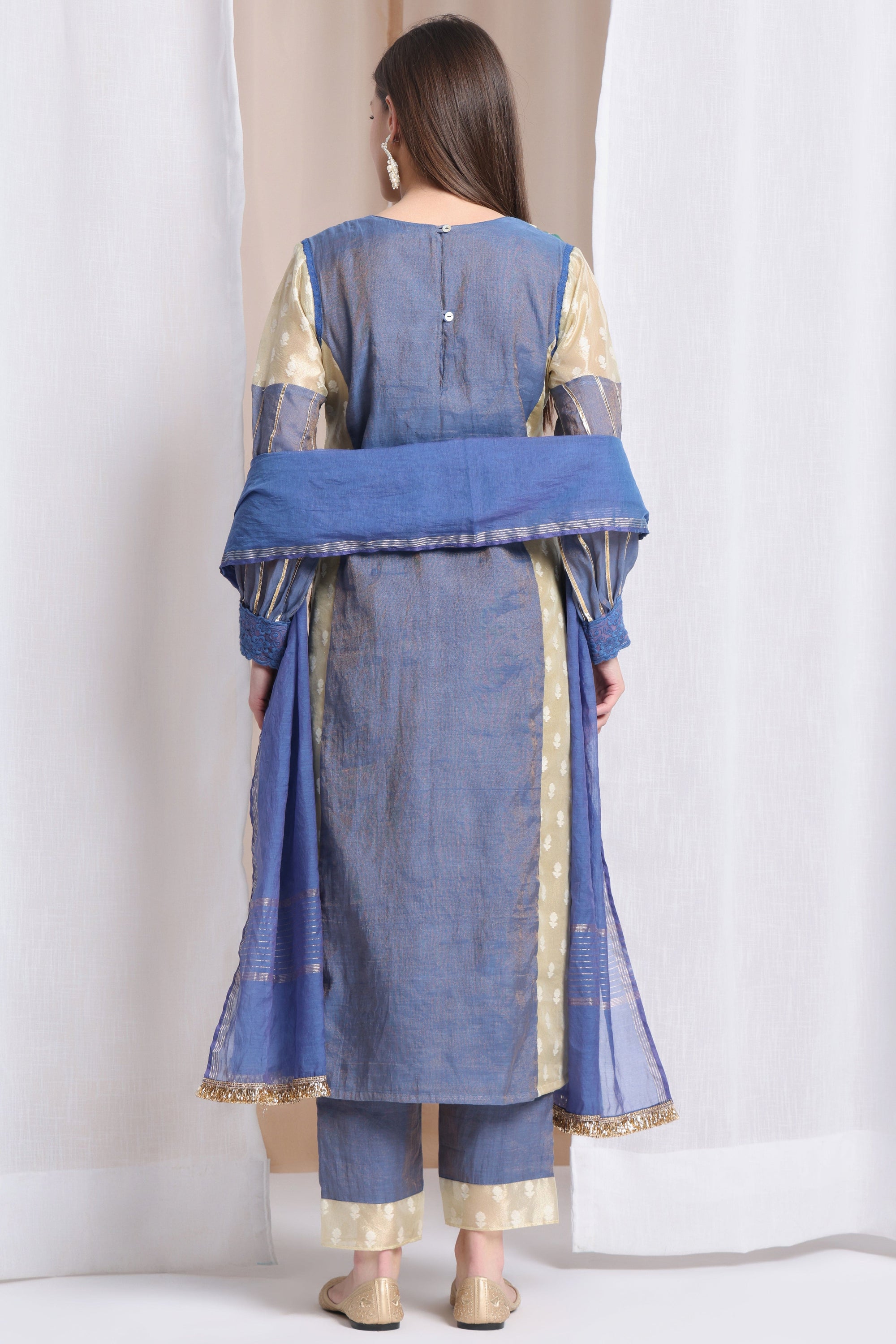 Women Zardozi Kurta Set of 3 - Blue