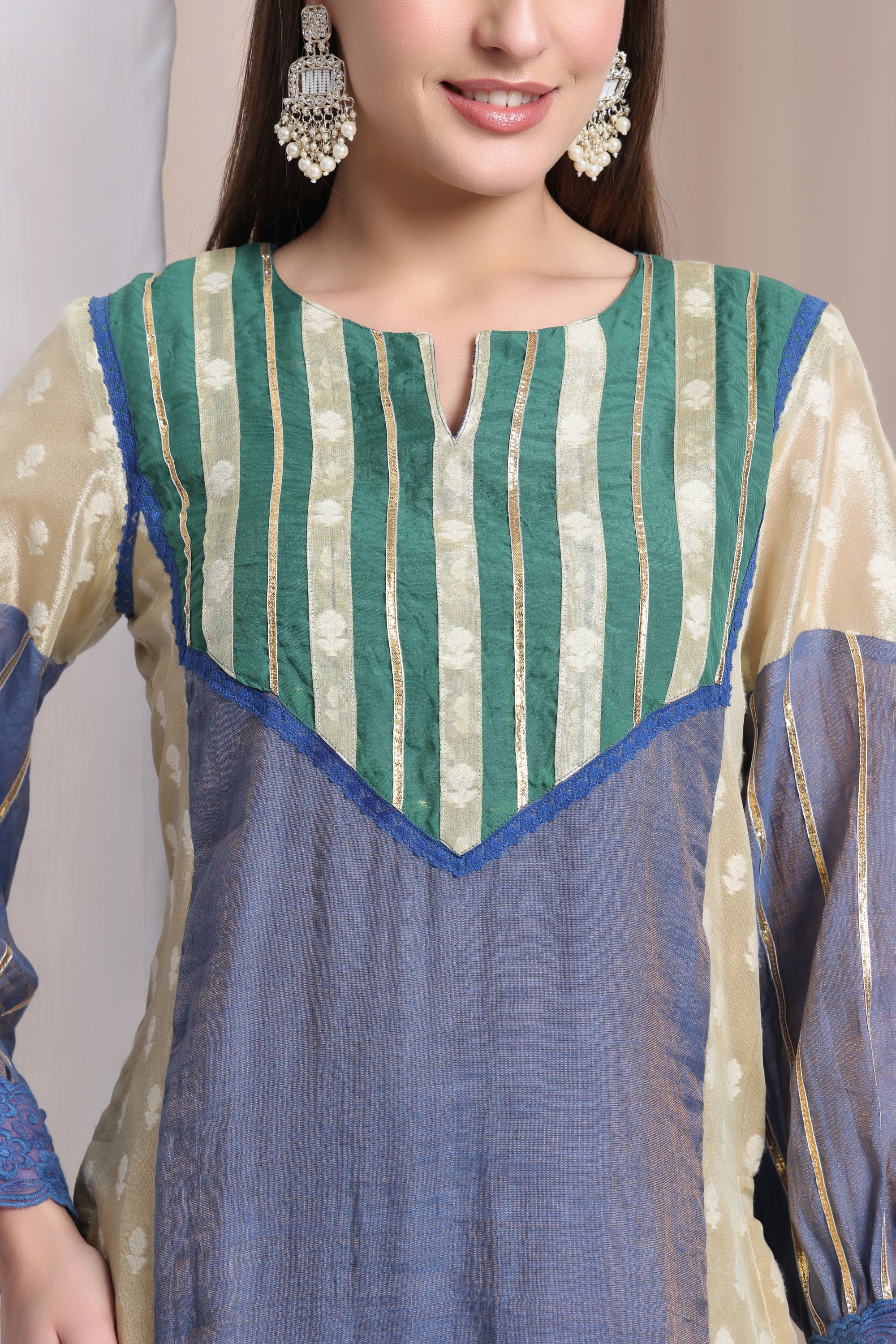 Women Zardozi Kurta Set of 3 - Blue