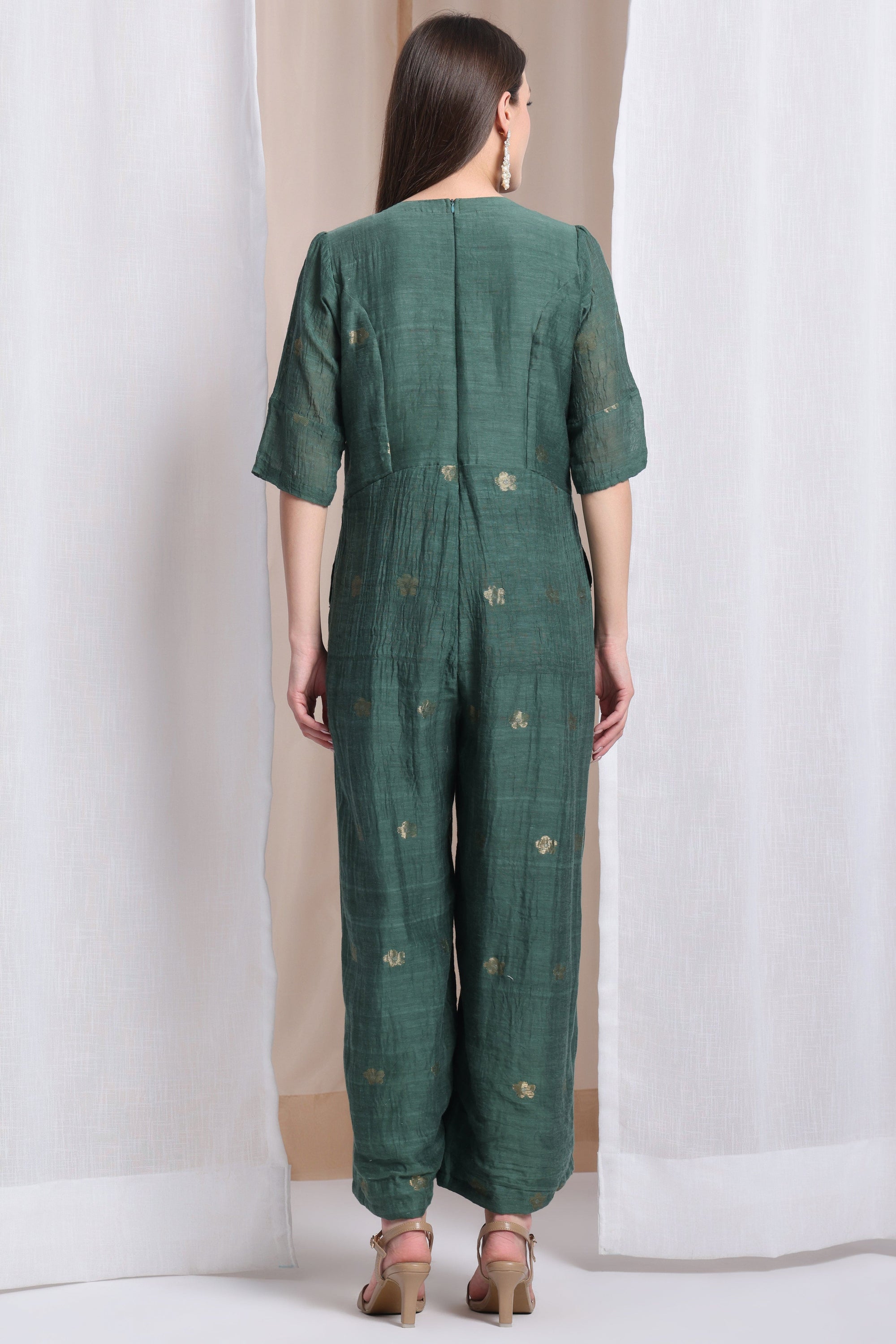 Women Zardozi Jumpsuit - Emerald Green