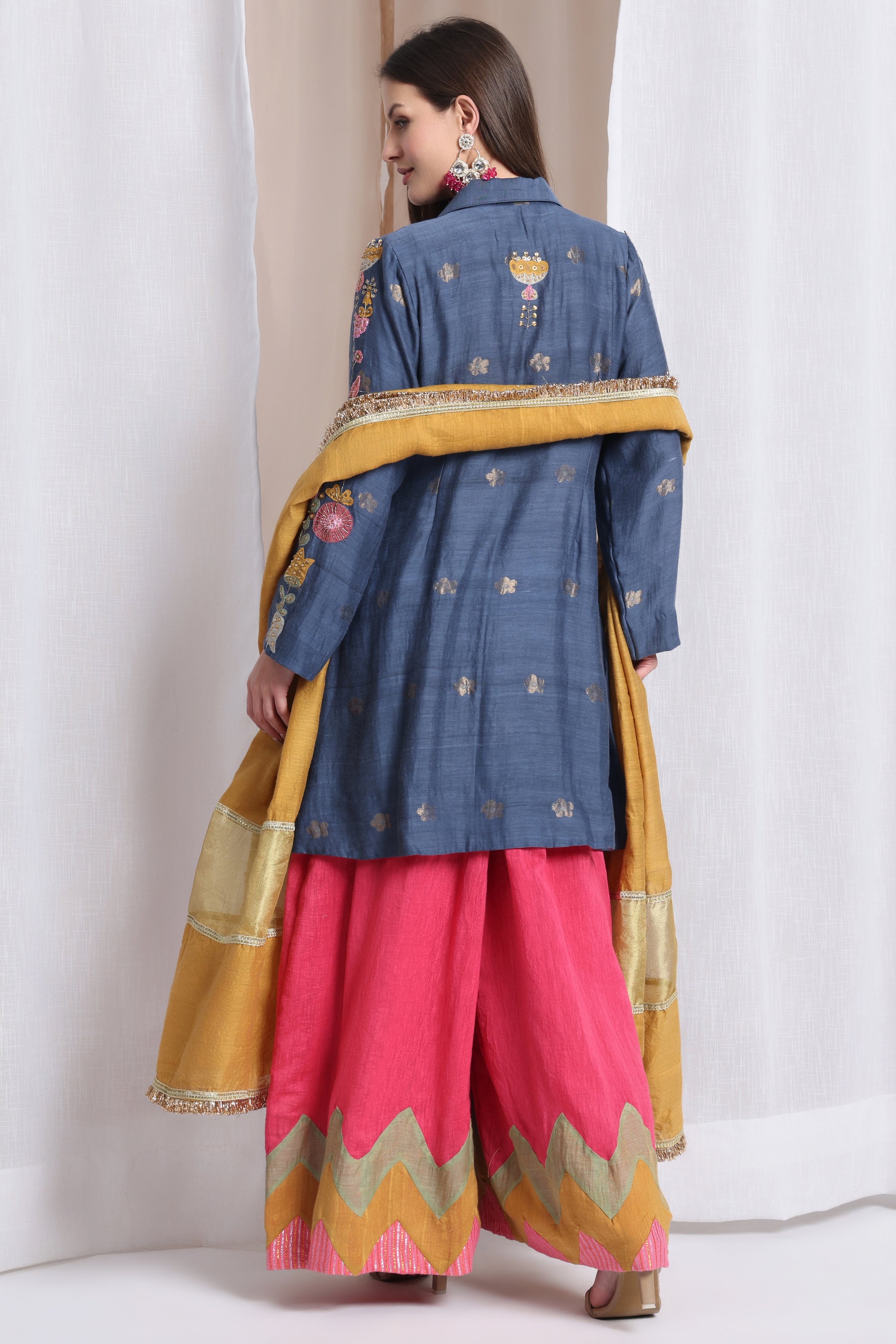 Women Zardozi Work sharara set of 3 - Blue