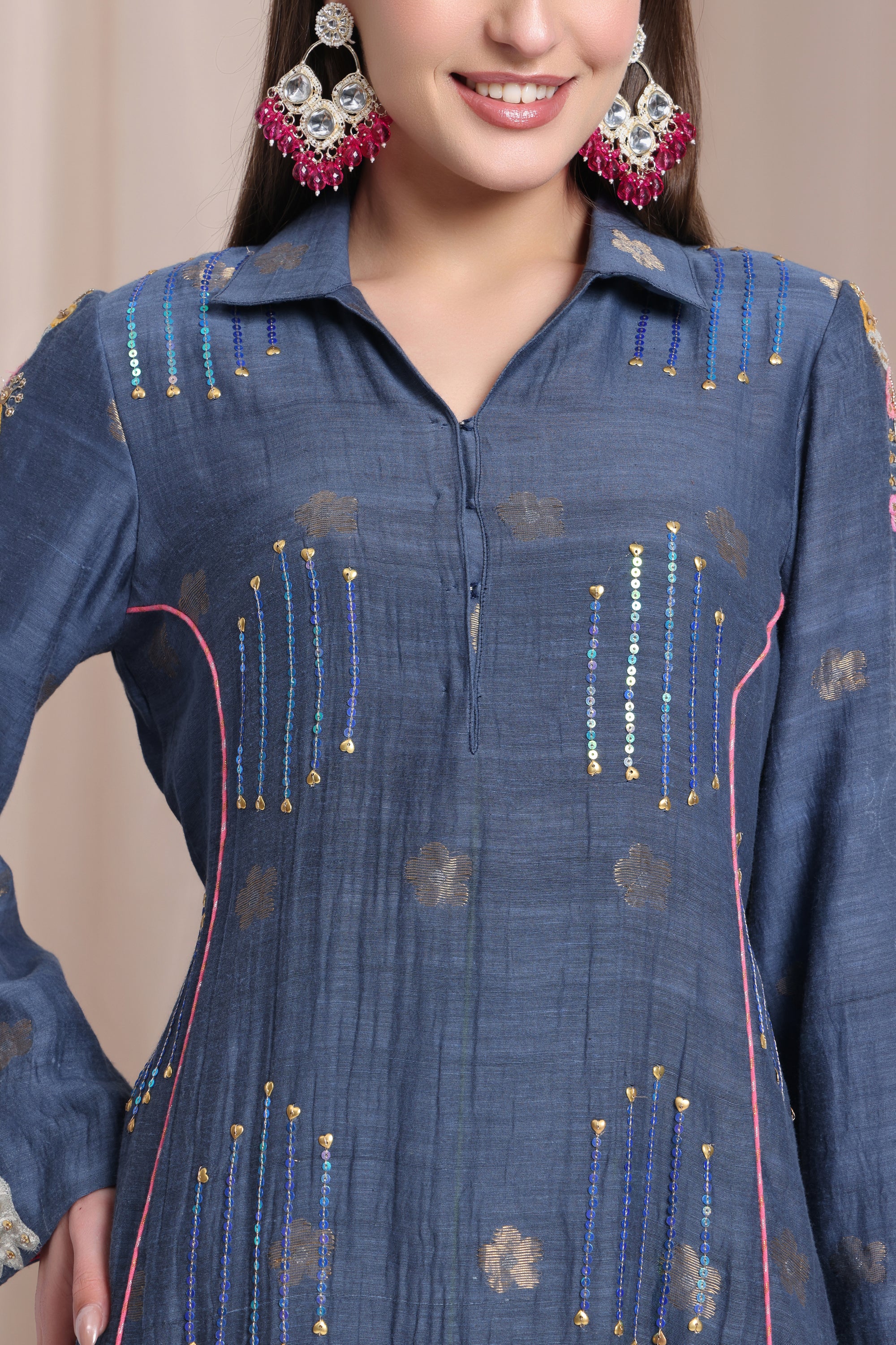 Women Zardozi Work sharara set of 3 - Blue