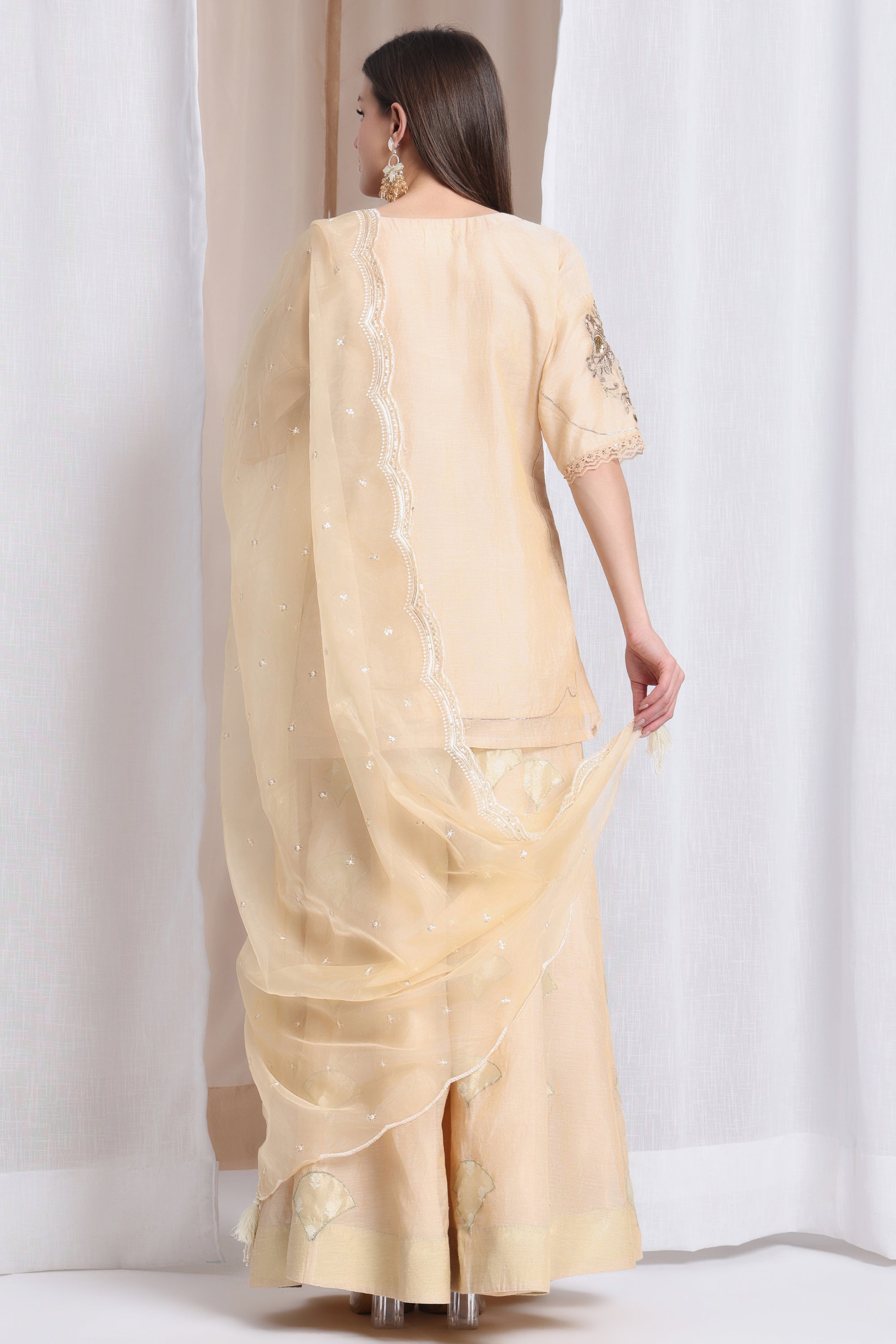 Women Zradozi Work Lahnga Kurta Set - Off-White