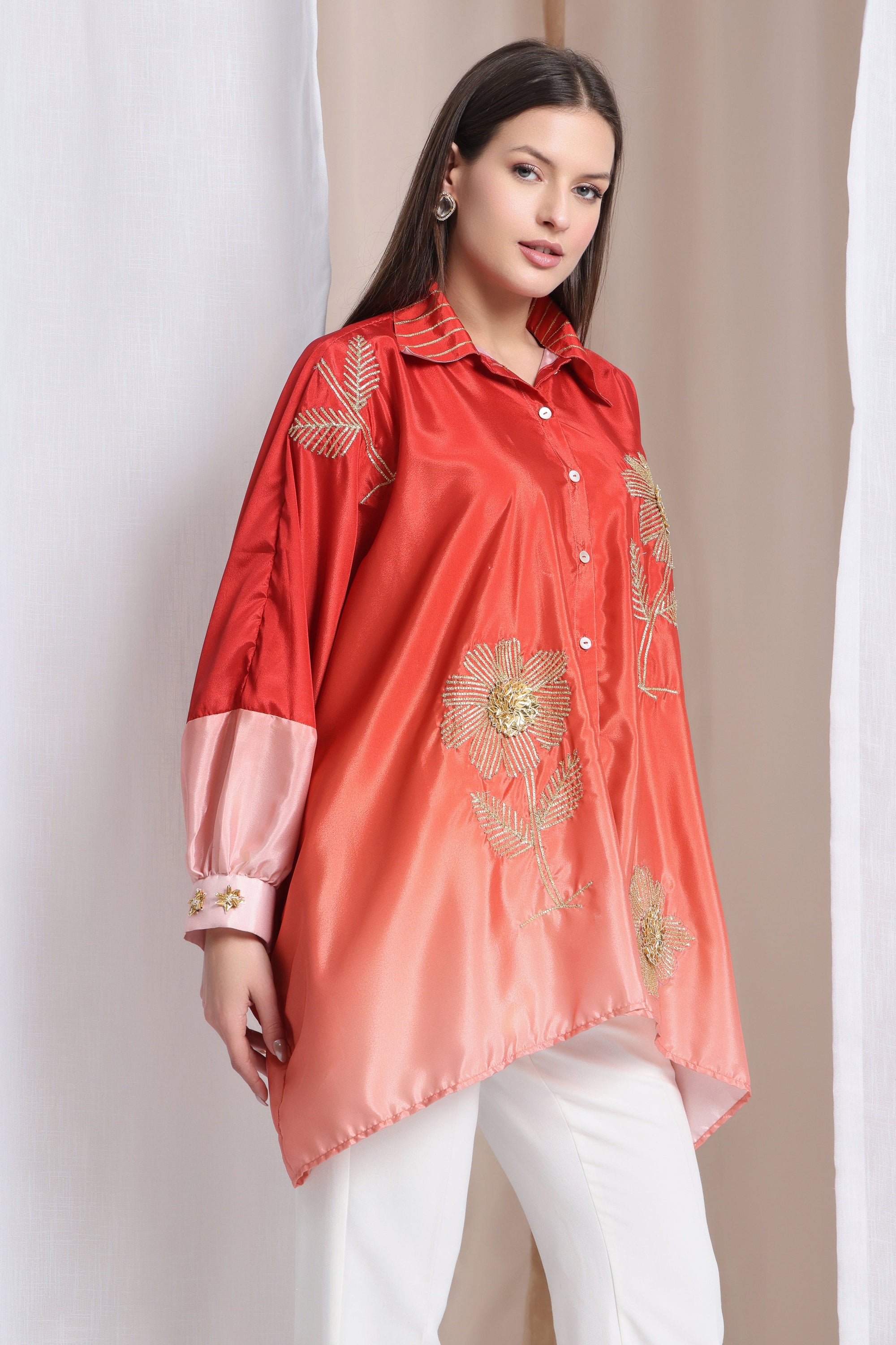 Gota Work Dual Shade Antifit Shirt - Rust Orange