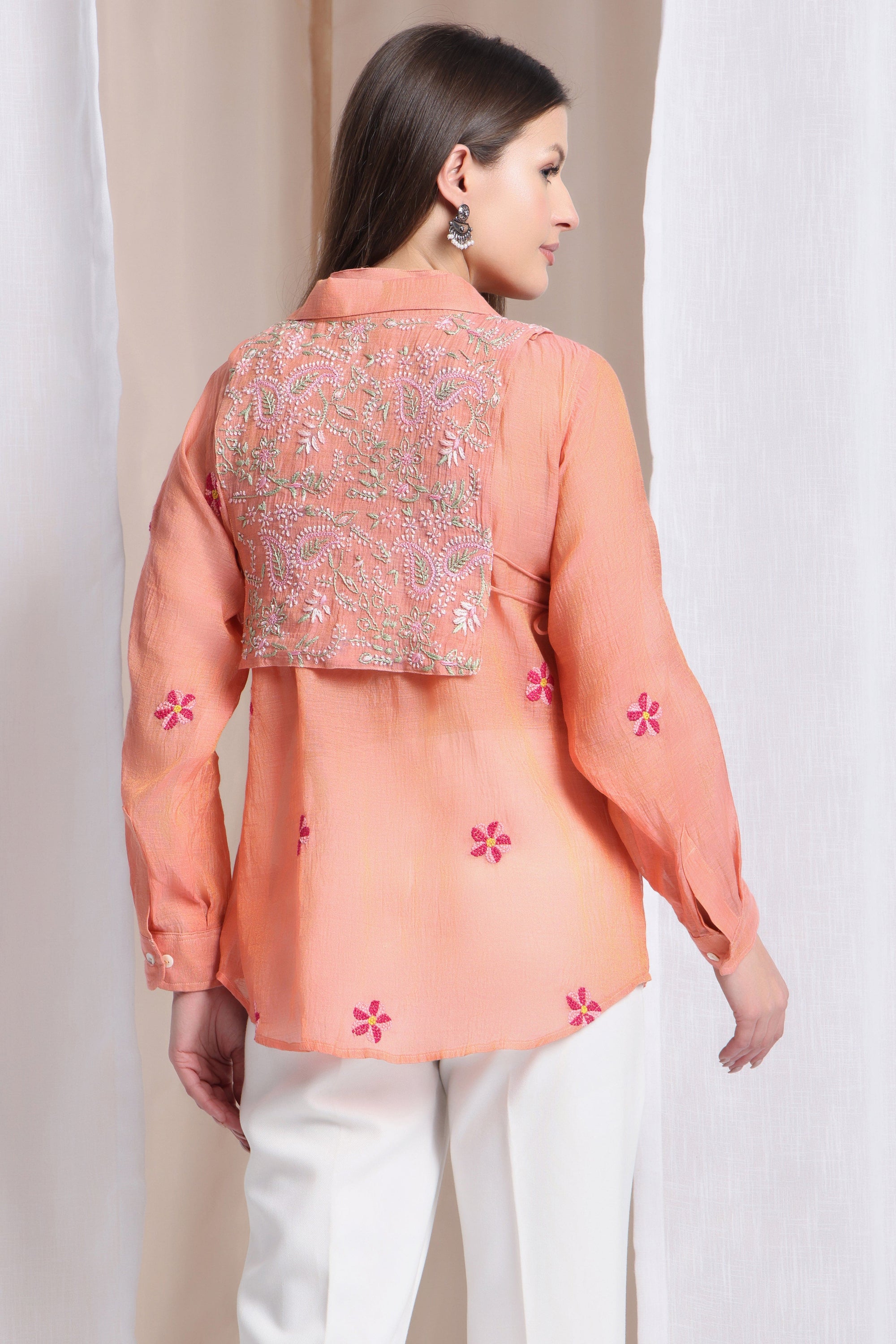 Women Chikankari Shirt - Peach