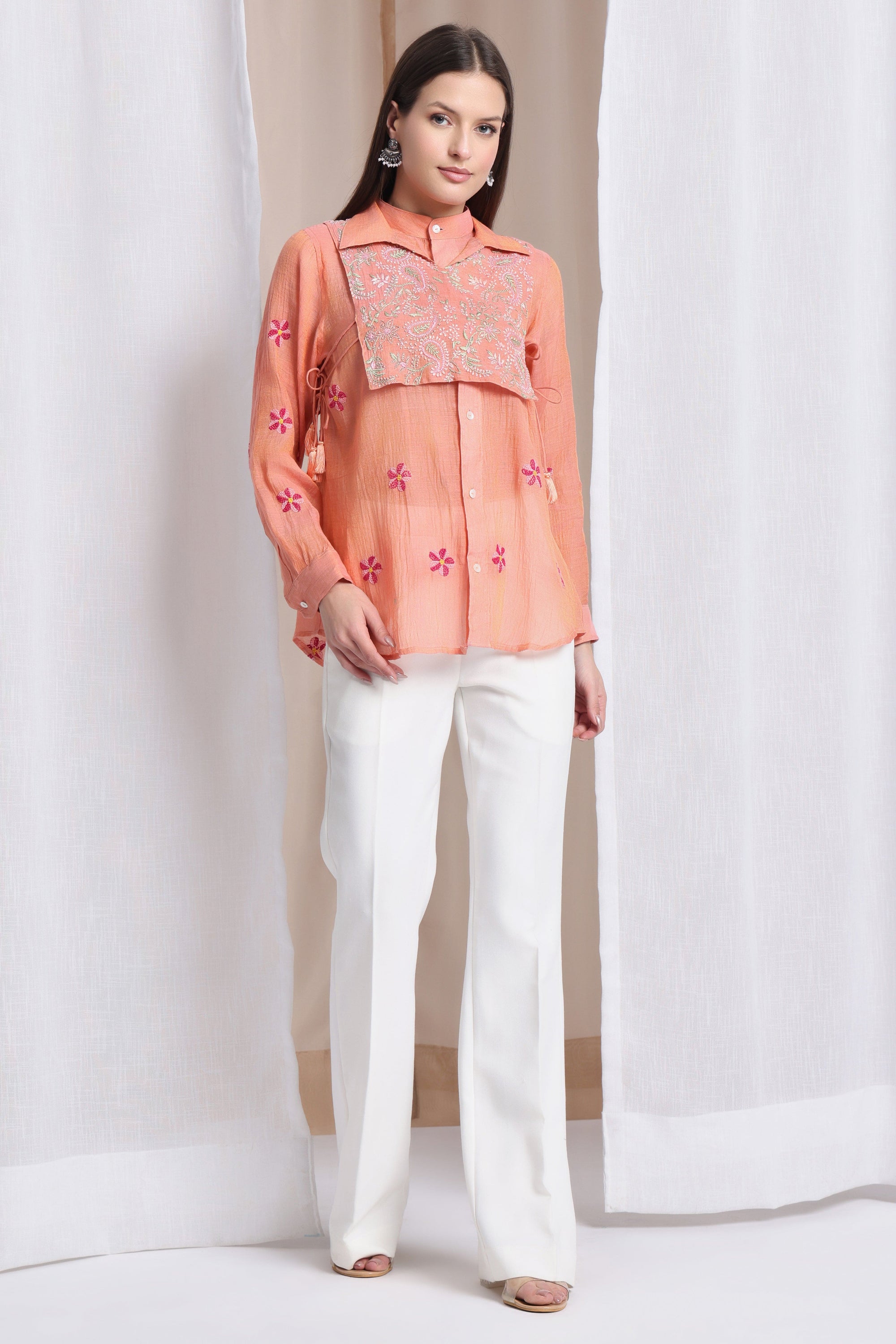 Women Chikankari Shirt - Peach