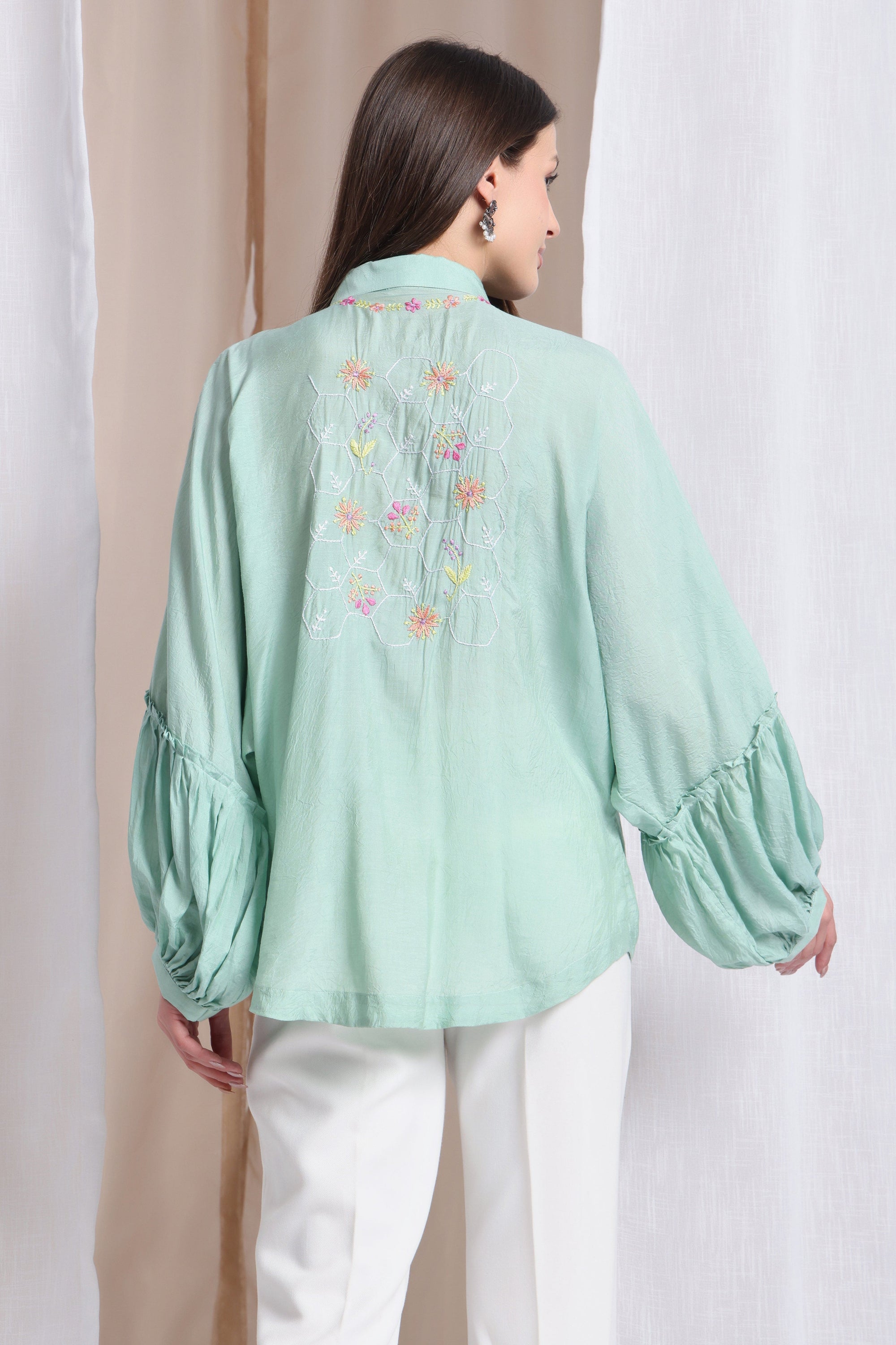 Women Chikankari Top - Aqua Green