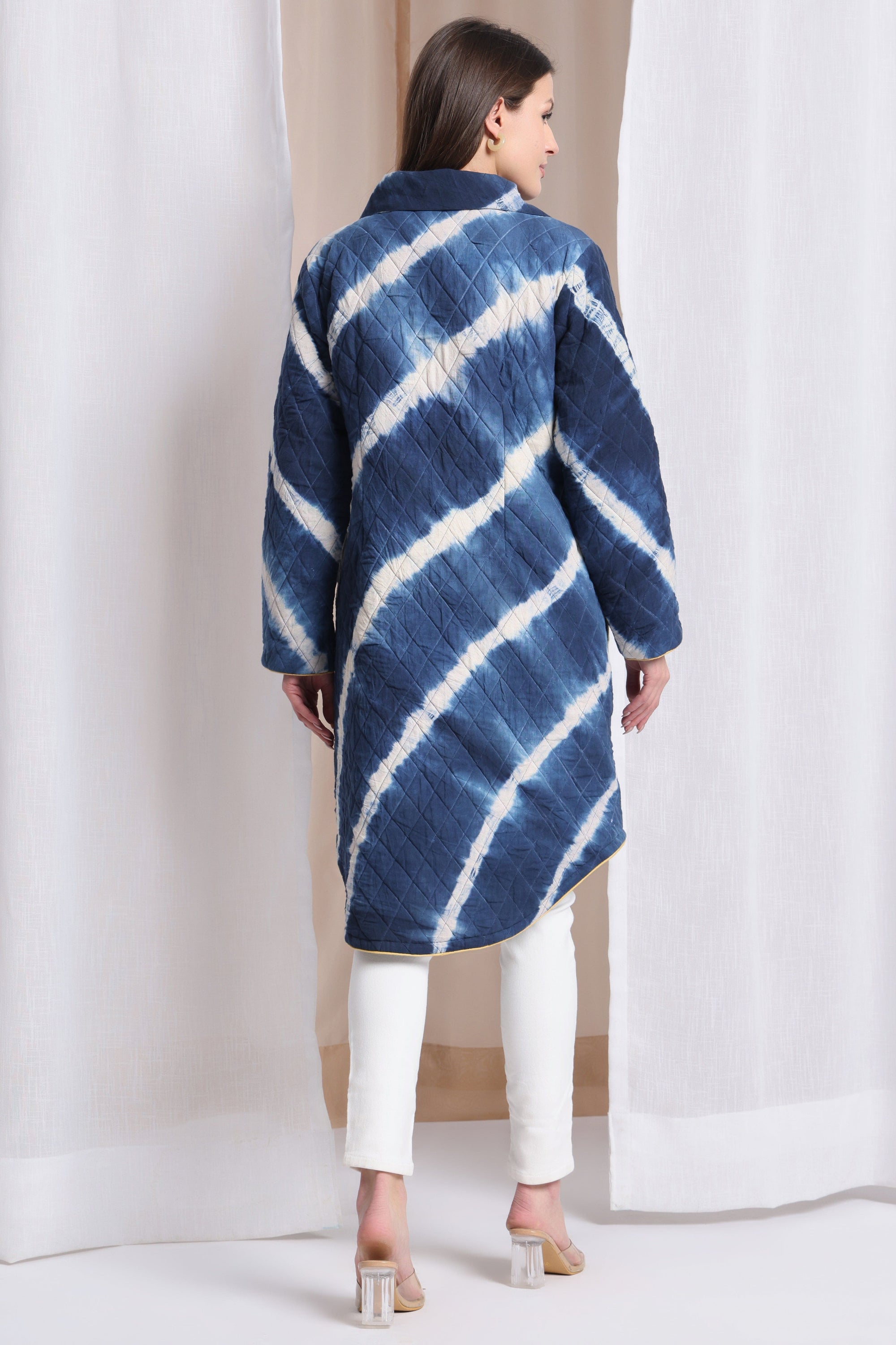 Quilted Winted Long Coat - Blue
