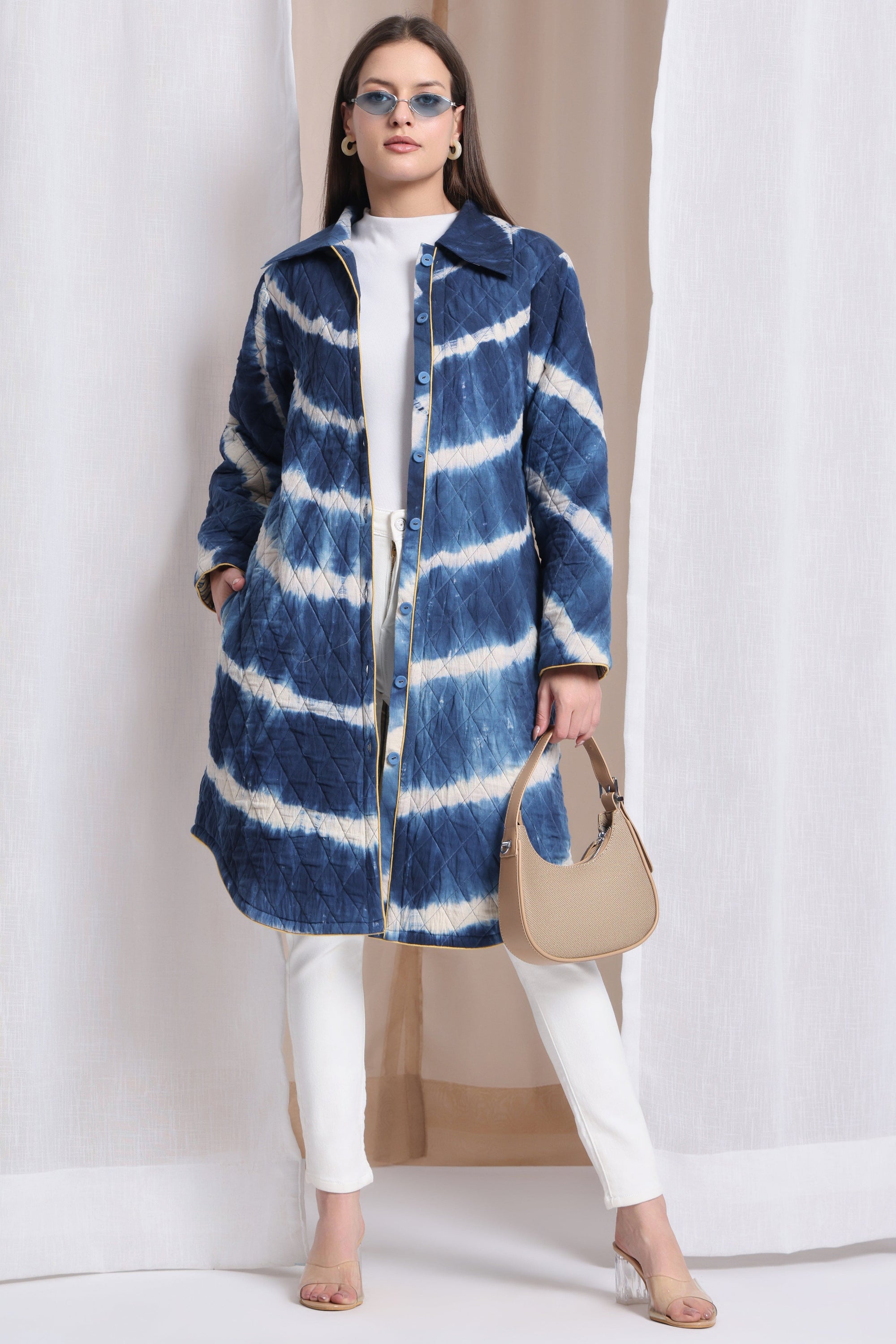 Quilted Winted Long Coat - Blue
