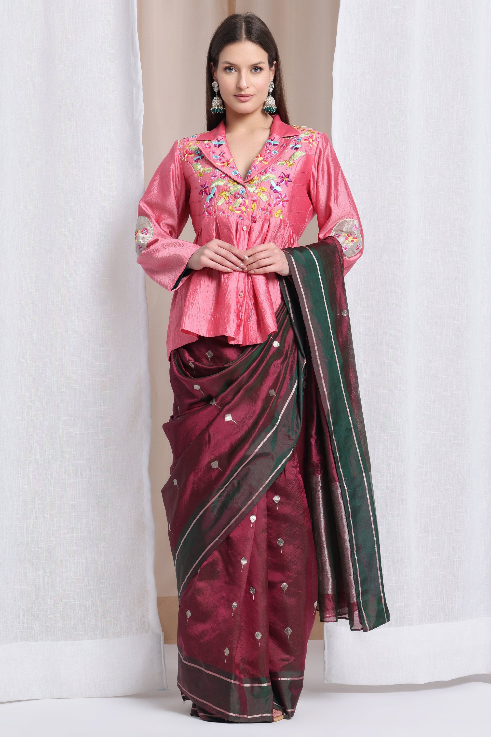Women Parsi Top - Pink