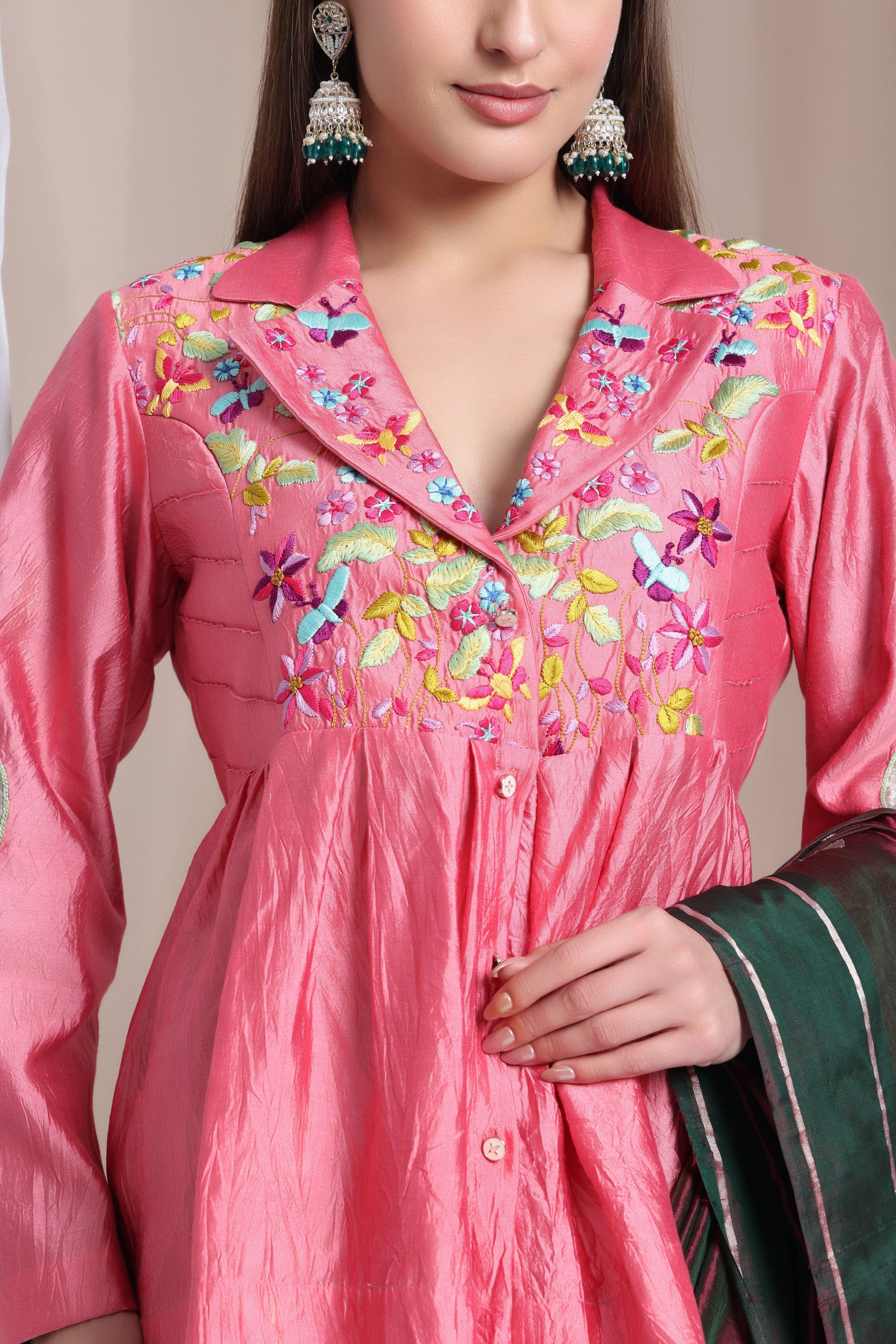 Women Parsi Top - Pink