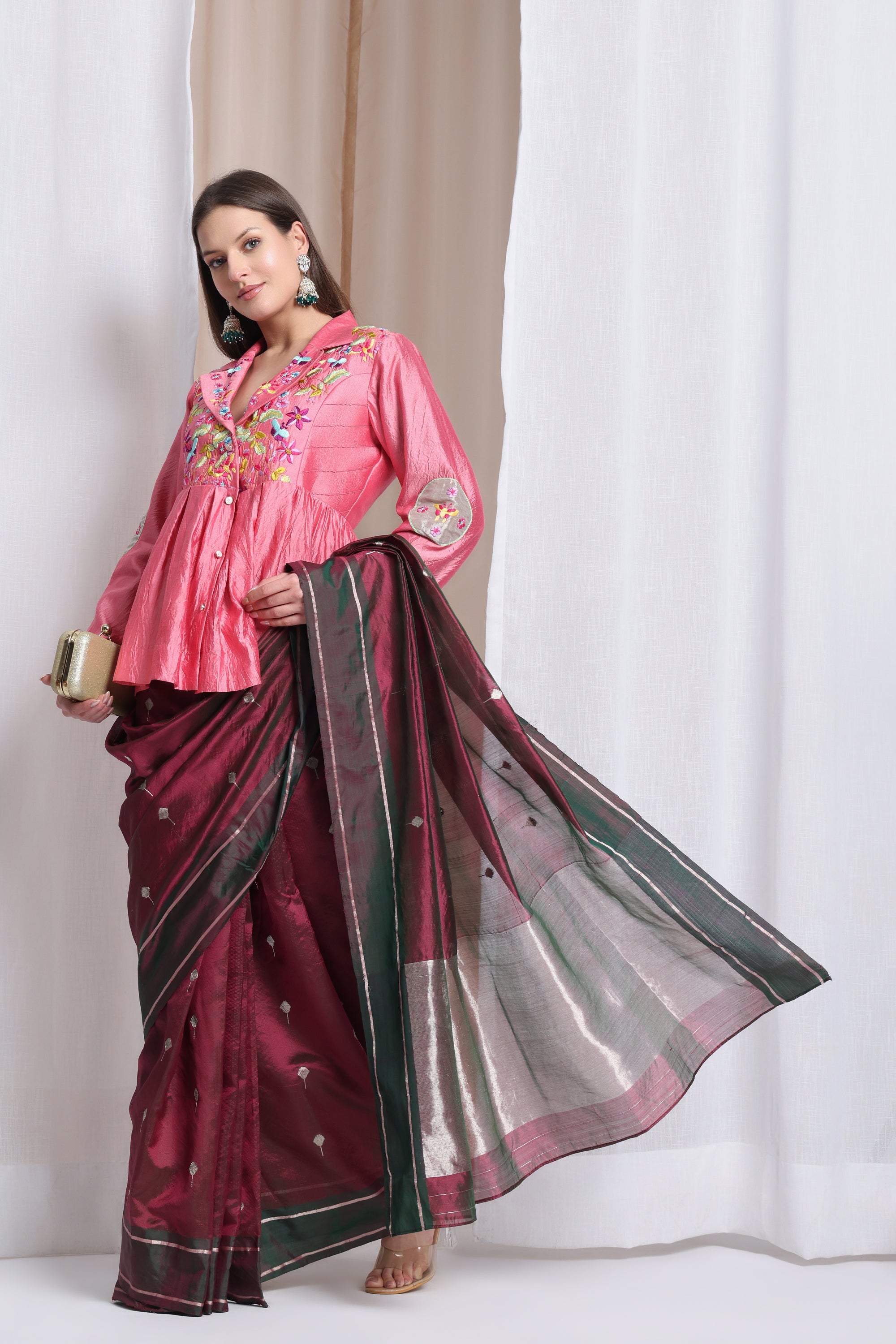 Women Parsi Top - Pink