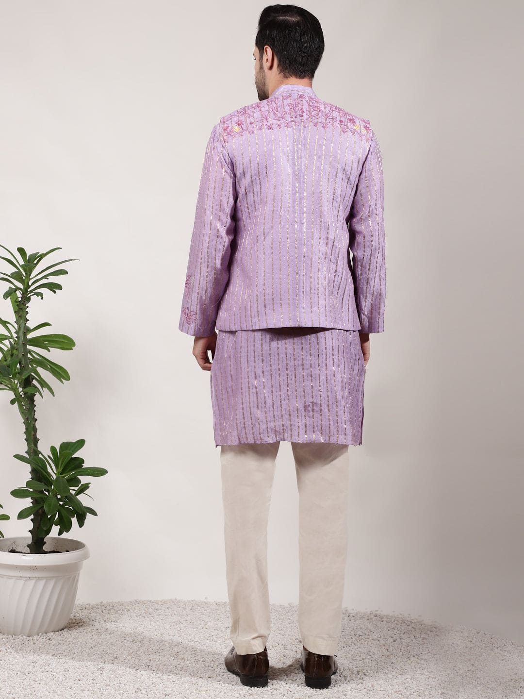 ChikanKari Silk Kurta Set - Light Purple