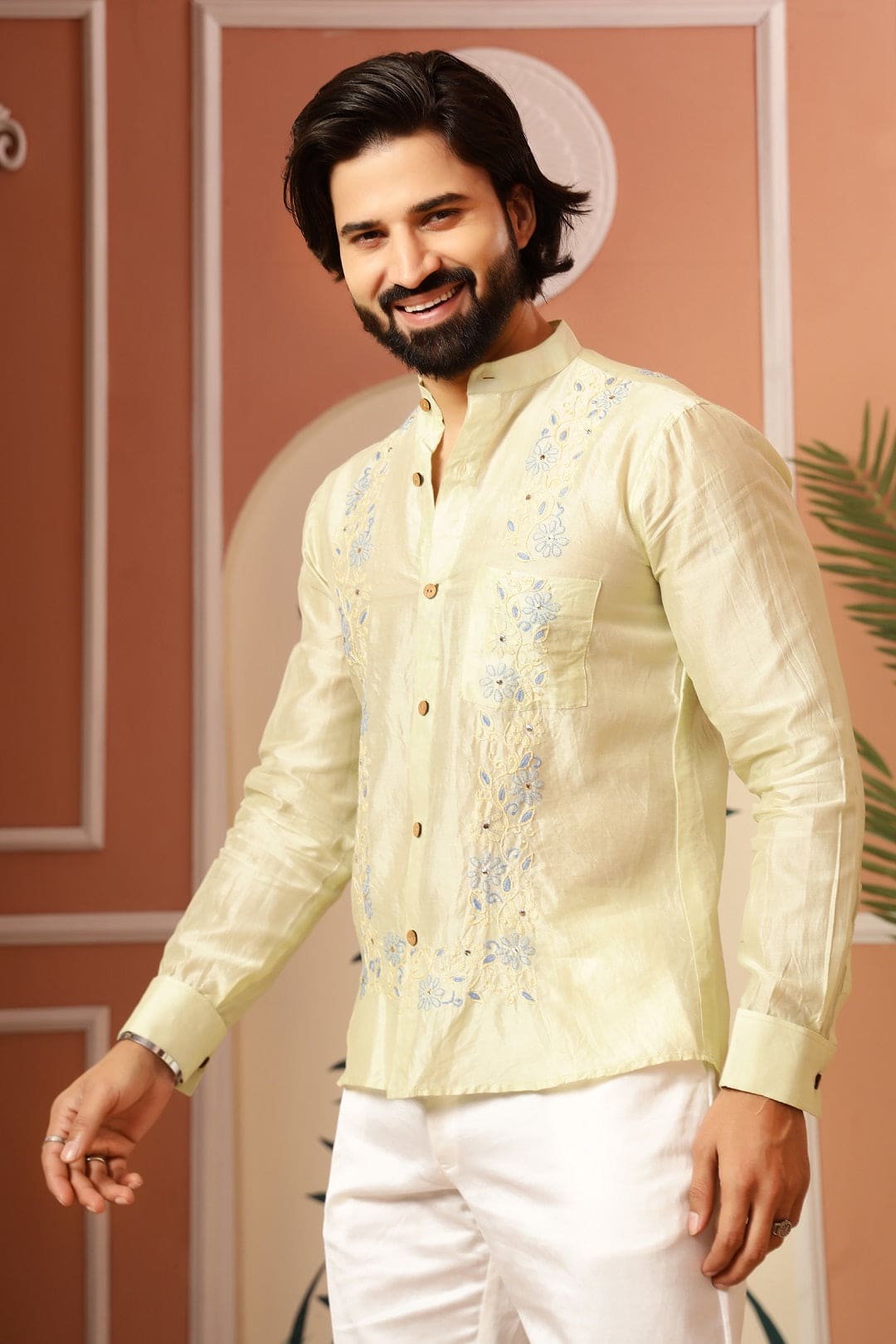 Chikankari Men Shirt - Pista Green