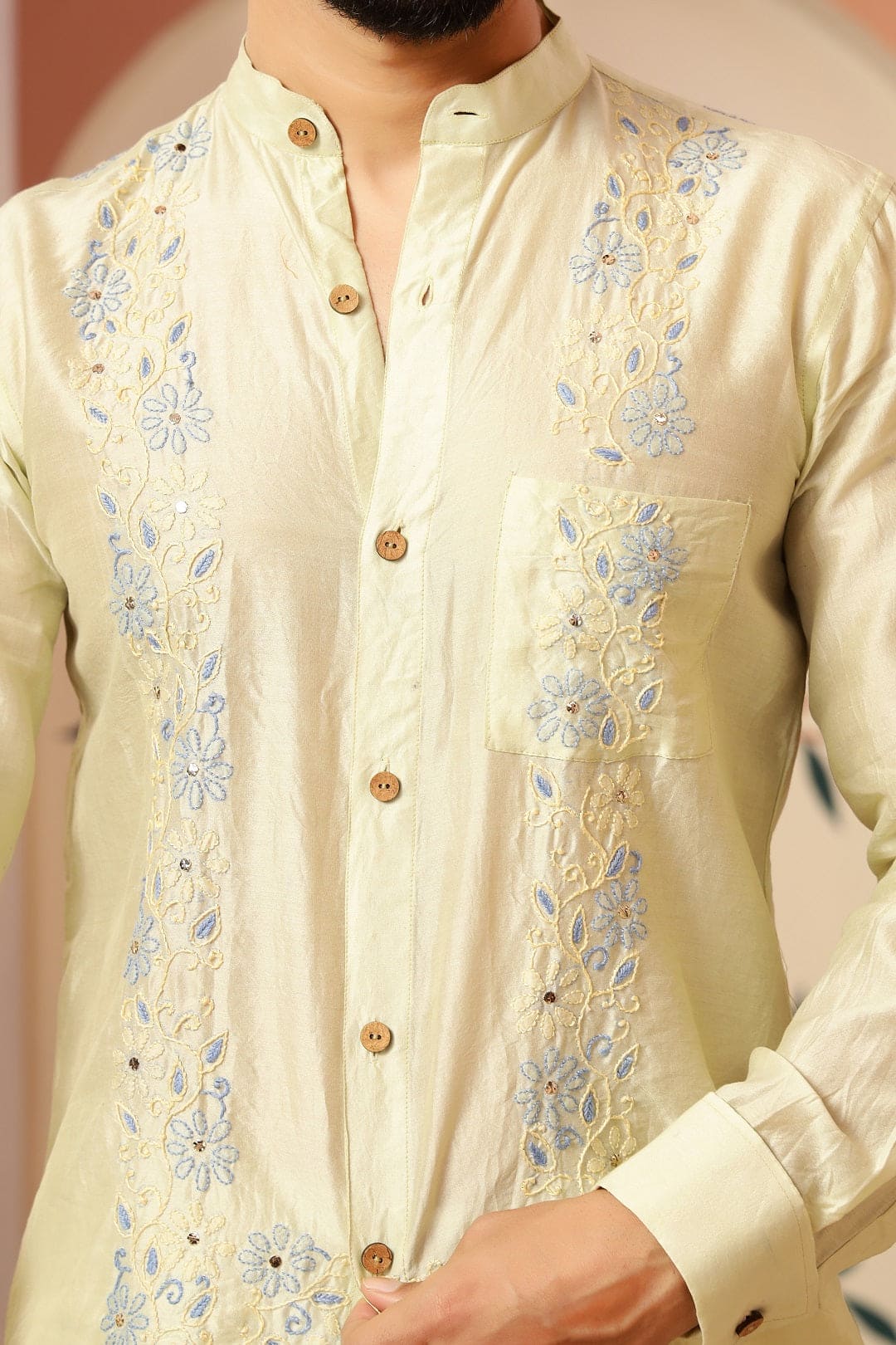 Chikankari Men Shirt - Pista Green