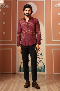 Kantha & Bandhej Men Shirt  -  Burgandi