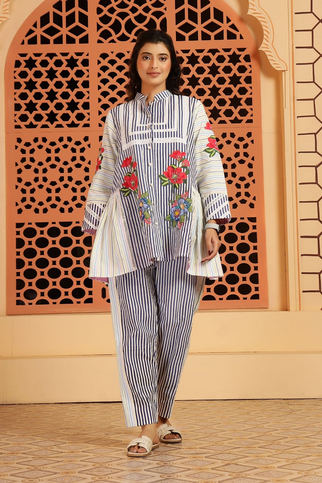 Stripe digital printed Co-ord set - Blue
