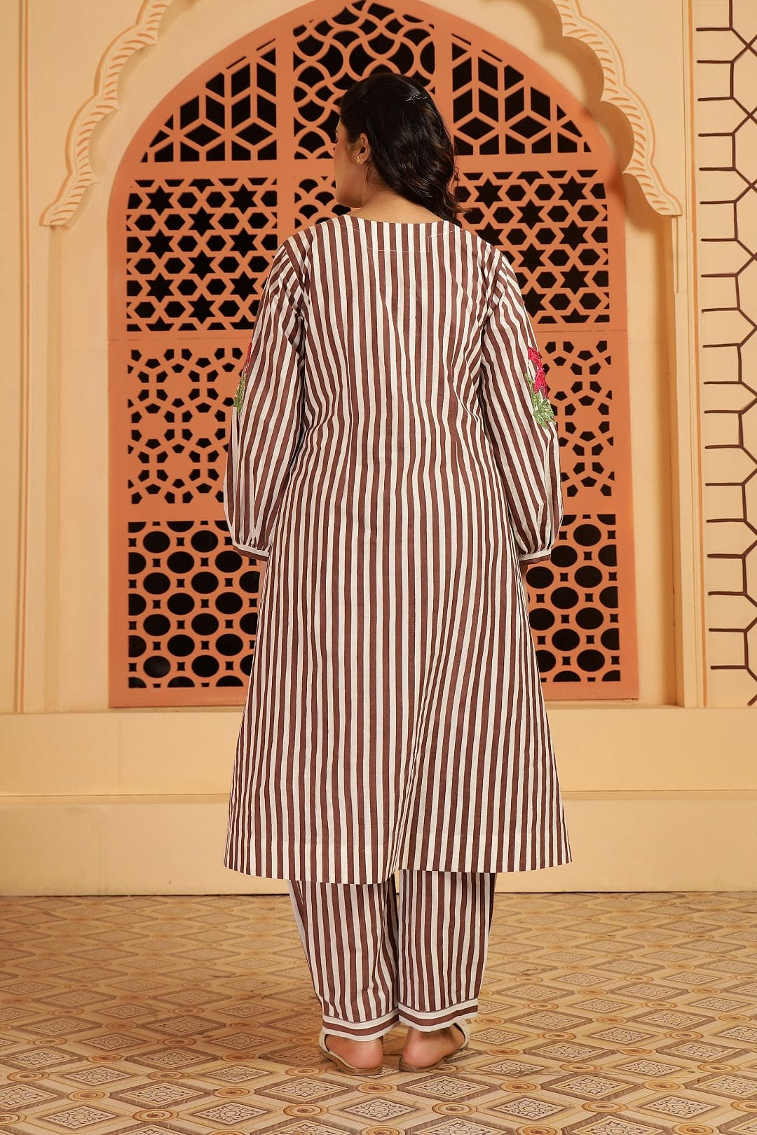 Brown stripes Digital printed kurta set