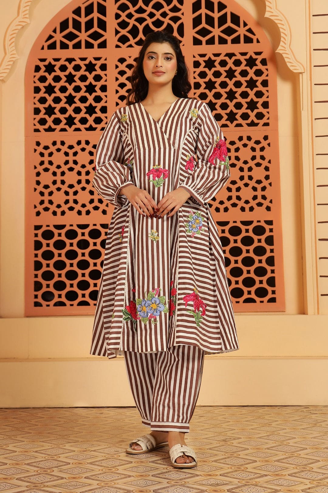 Brown stripes Digital printed kurta set