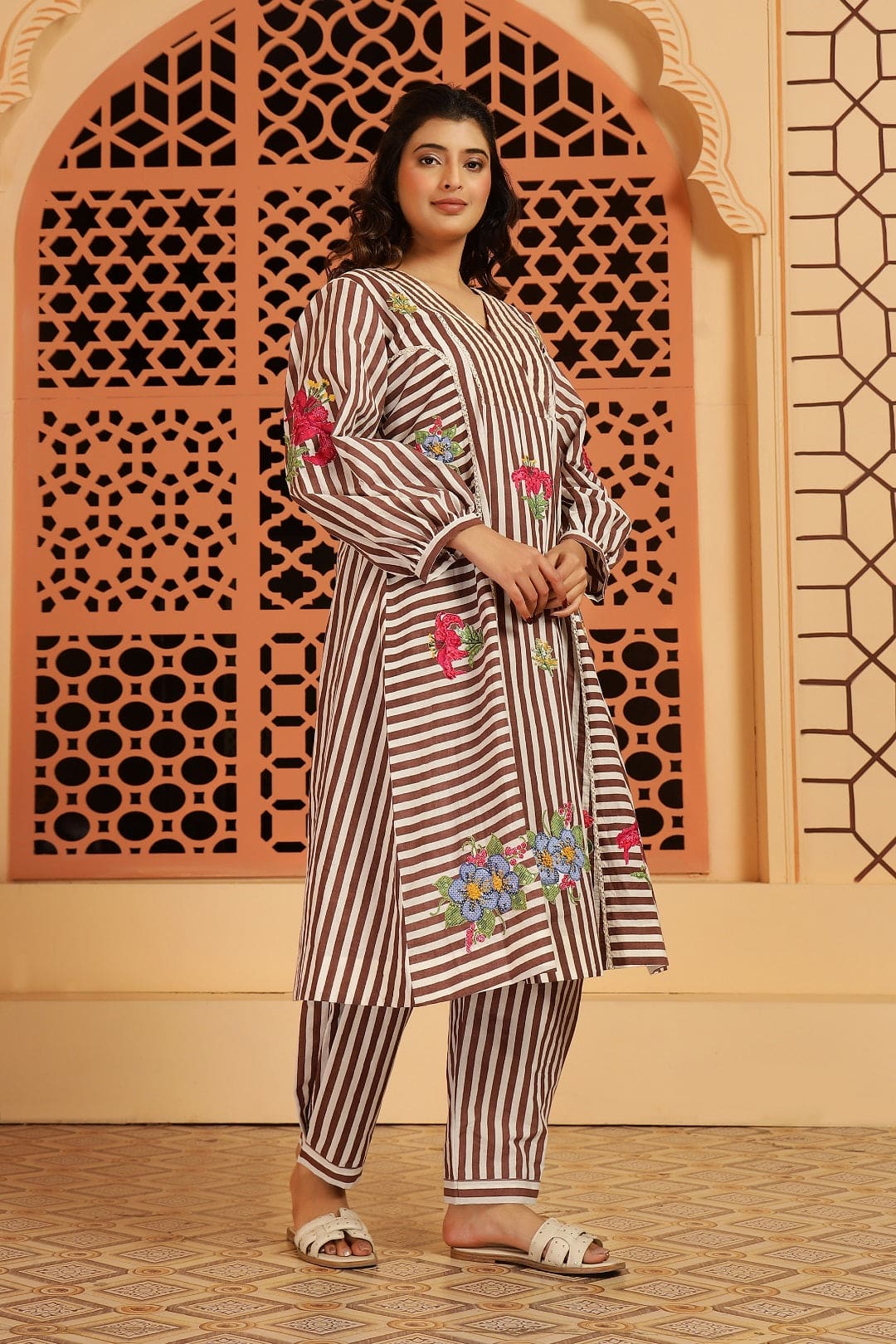 Brown stripes Digital printed kurta set