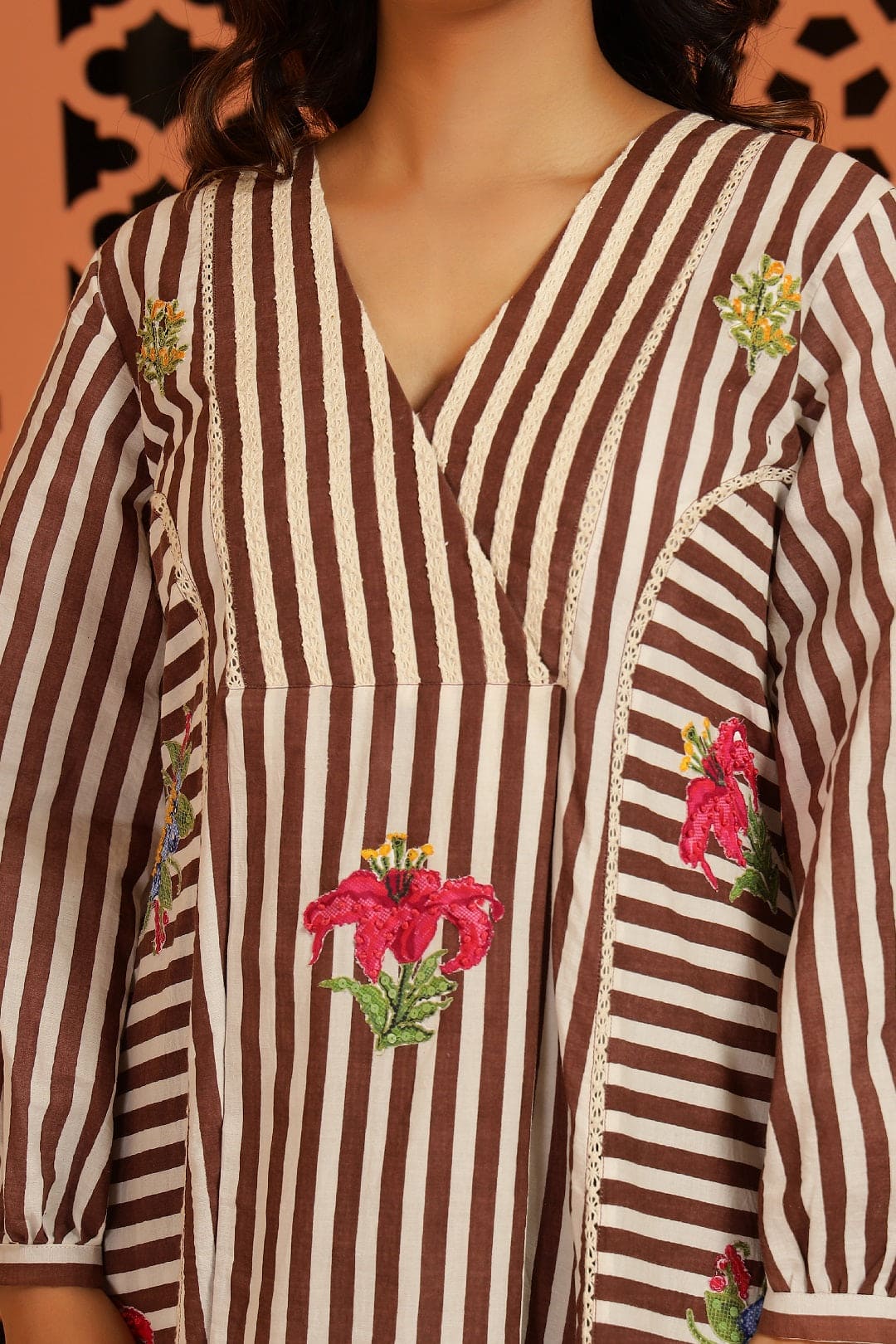 Brown stripes Digital printed kurta set