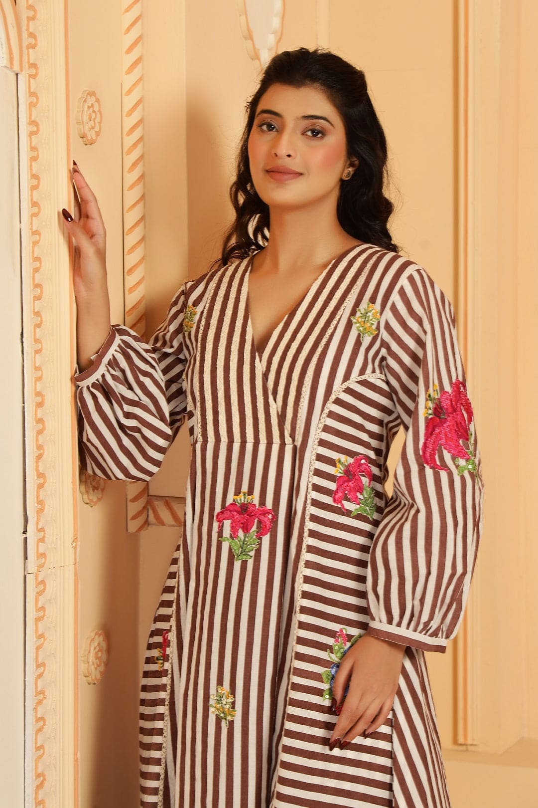 Brown stripes Digital printed kurta set