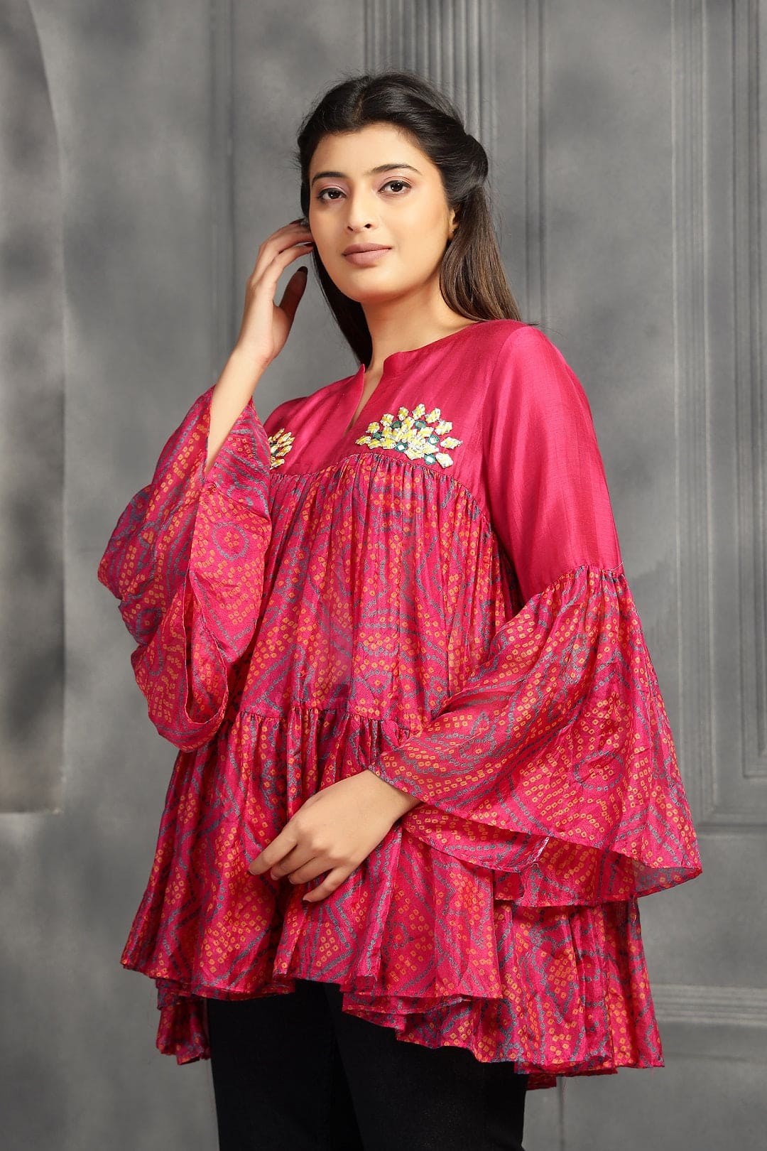Pink Bandhni Women Top