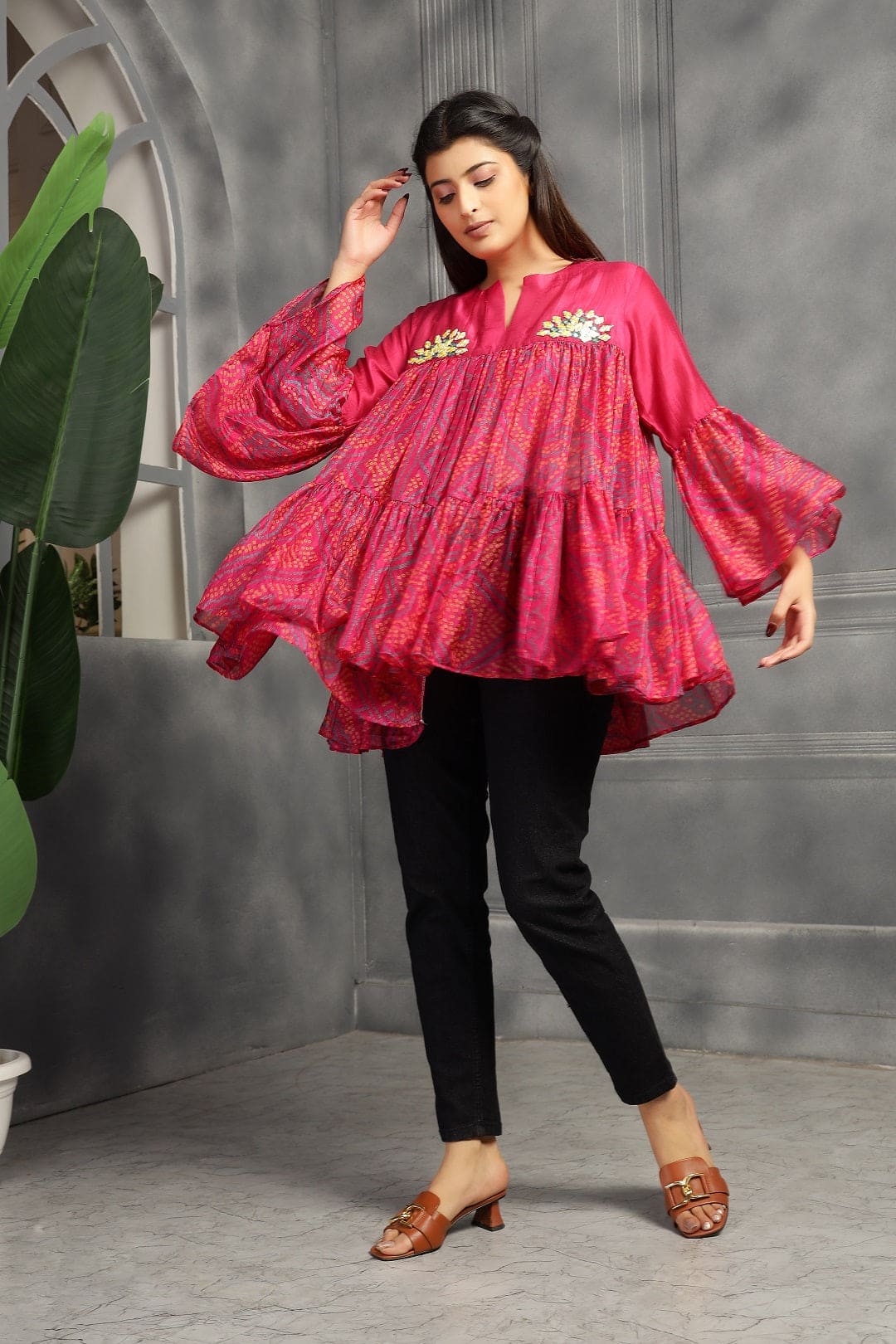 Pink Bandhni Women Top