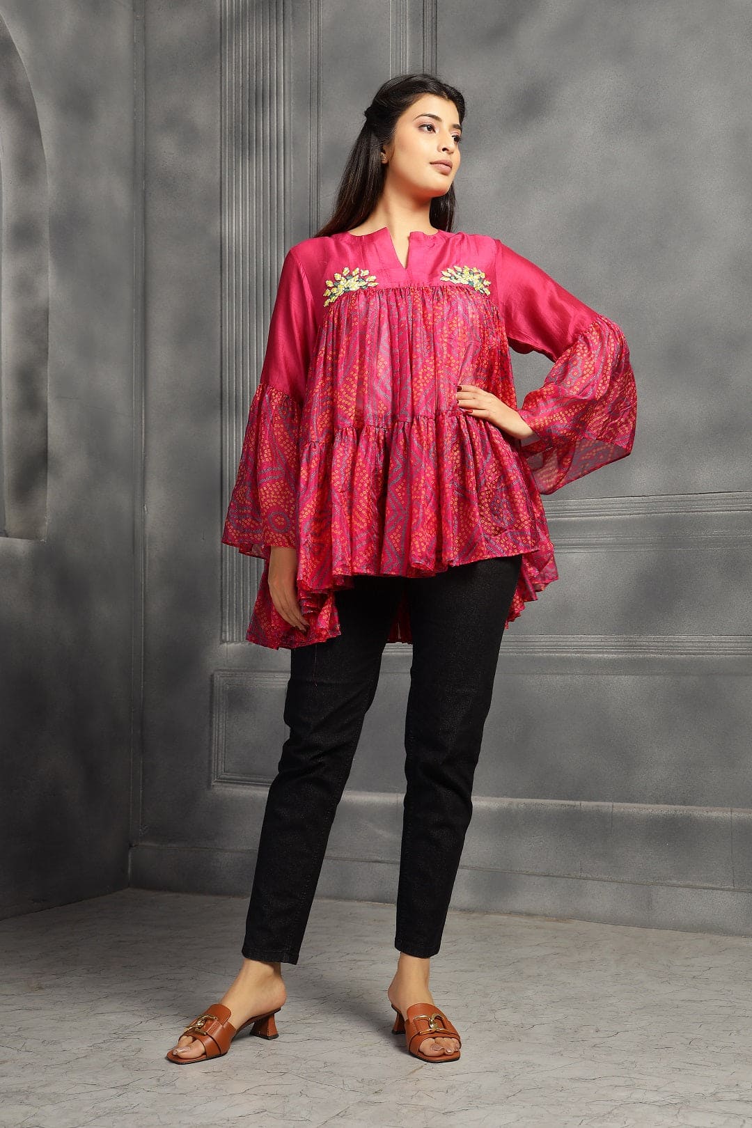 Pink Bandhni Women Top