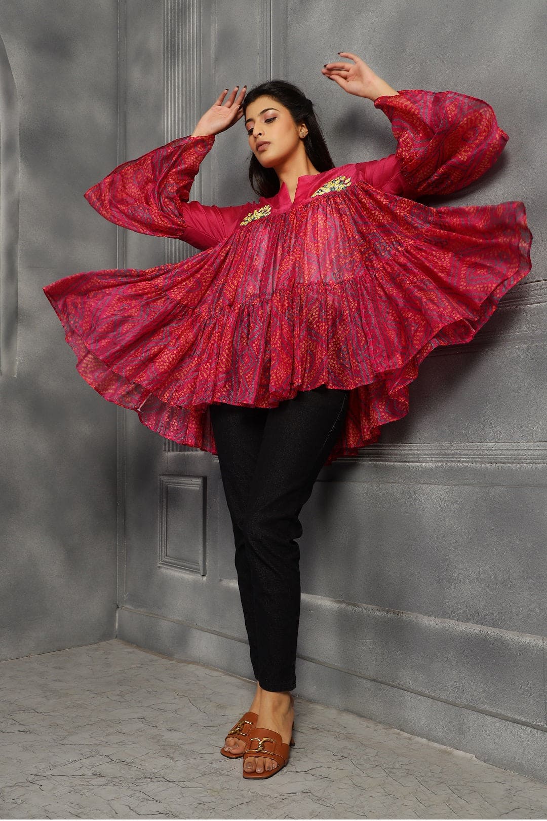 Pink Bandhni Women Top