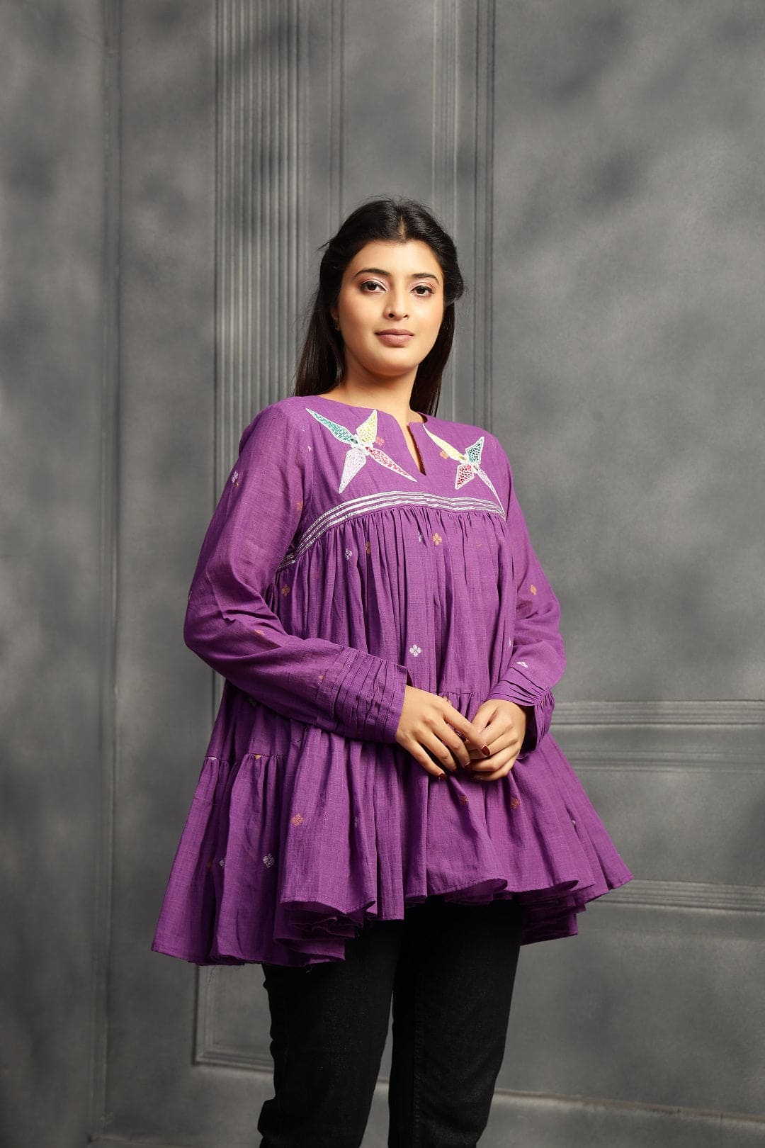Purple Flared Jamdani Women Top