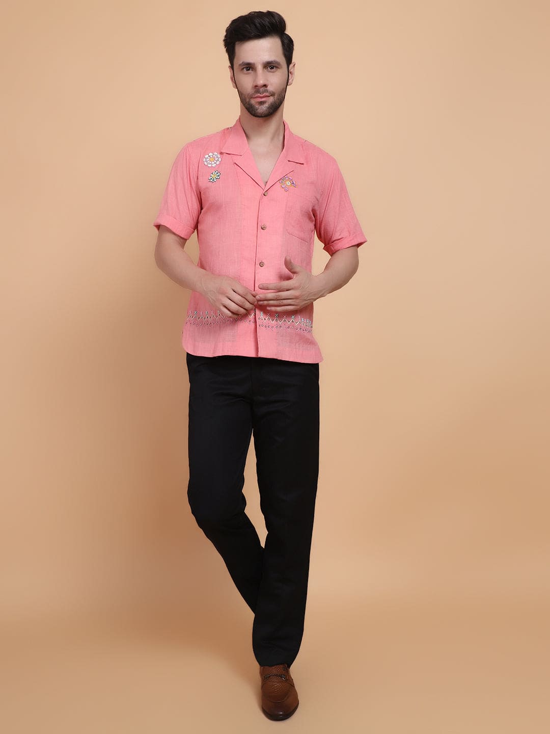 Mirror Work Men Shirt - Pink