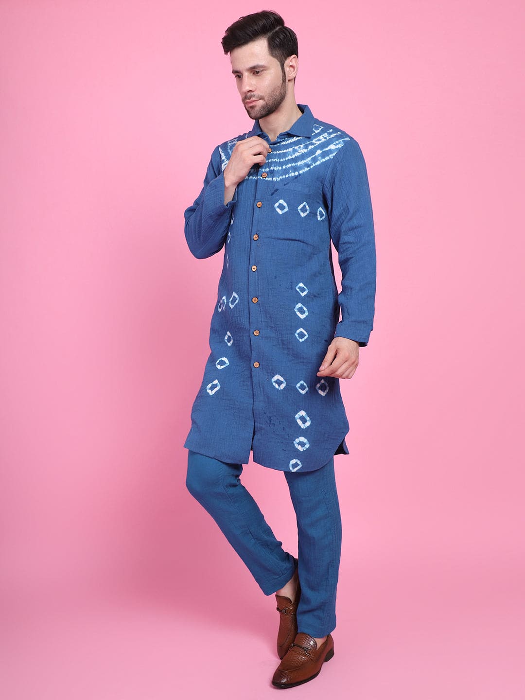 Tie & Dye Men Kurta Set - Blue