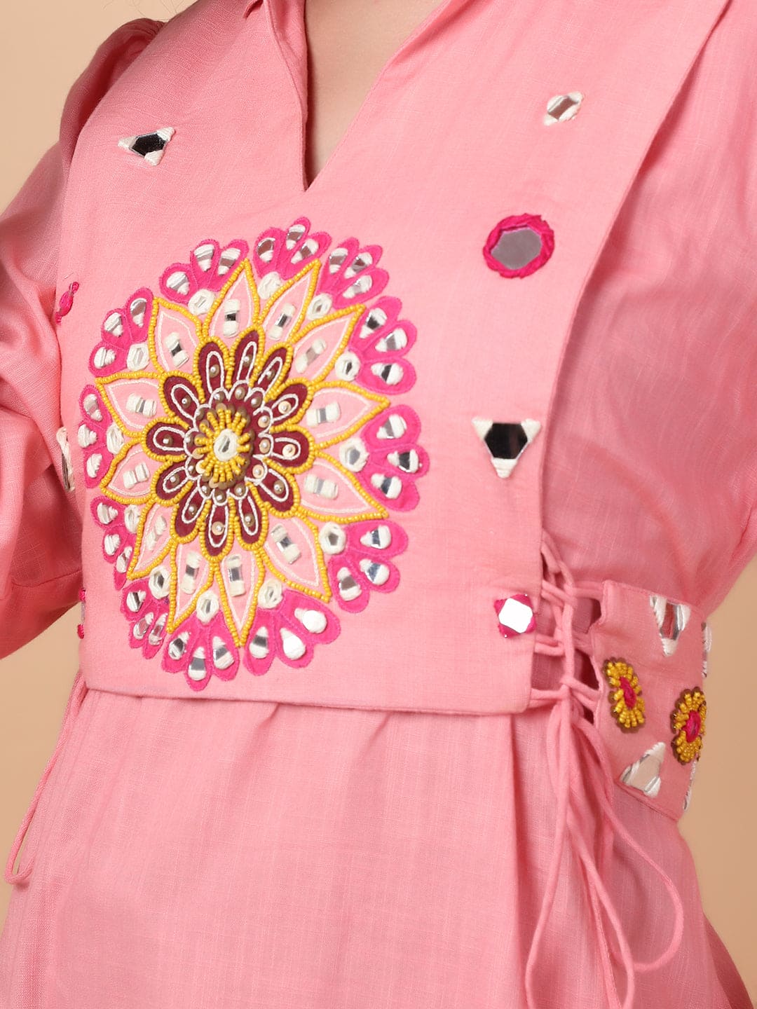 Mirror Work Women Dress - Salmon Pink