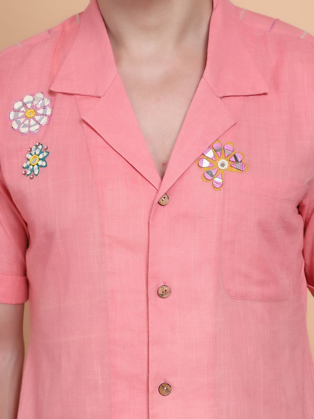 Mirror Work Men Shirt - Pink